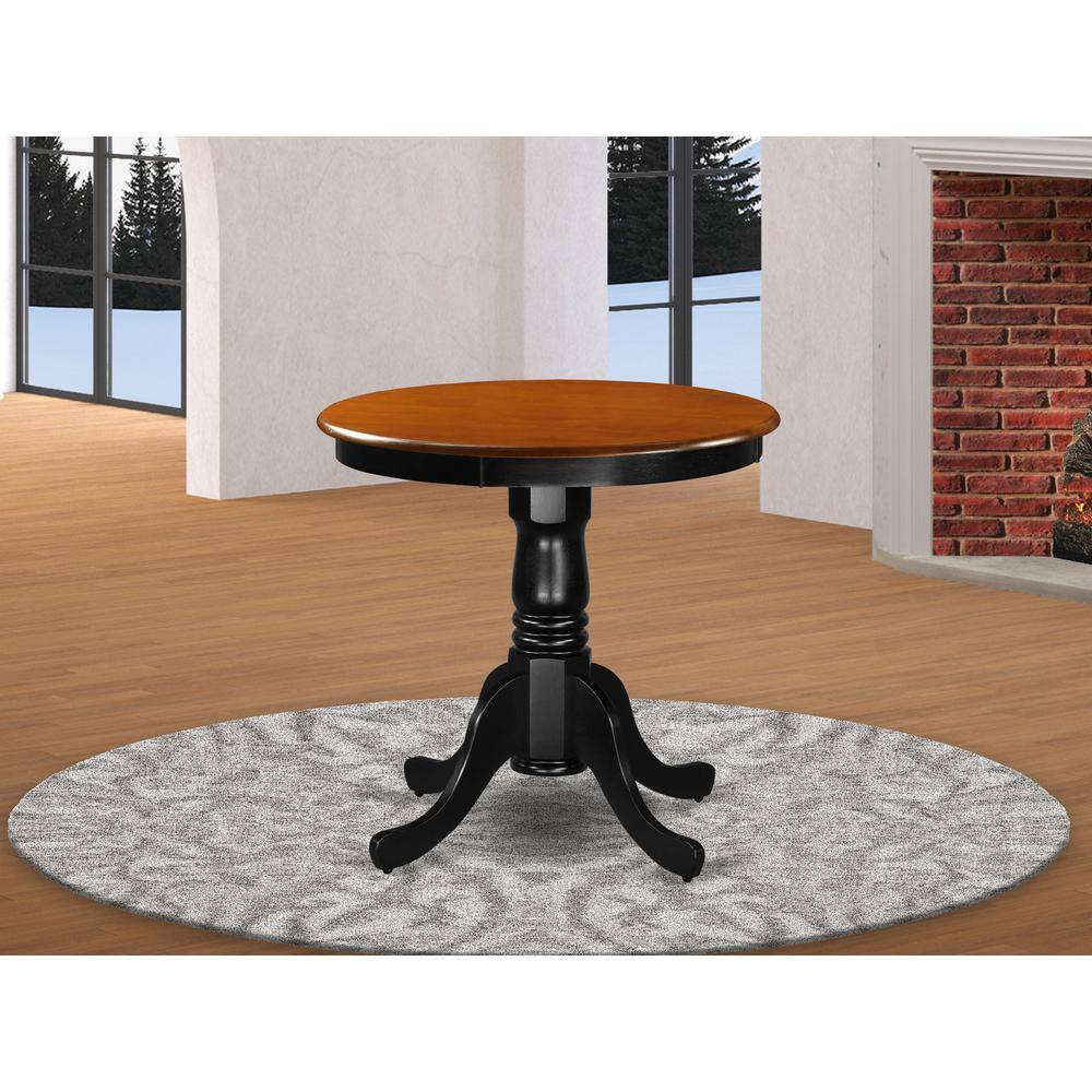 Angle. East West Furniture - East West Furniture EMT-BCH-TP Eden Kitchen Dining Table, a Round Solid Wood Table with Pedestal Base, Black & Cherry - Black & Cherry.