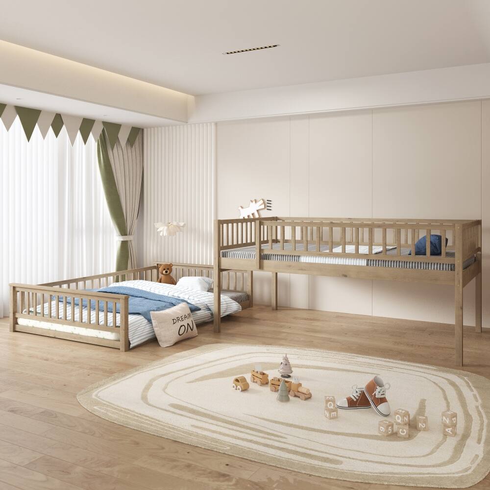 Left. Loheer - Loheer Full XL Over Queen Bunk Bed Walnut Solid Wood Frame - Walnut.