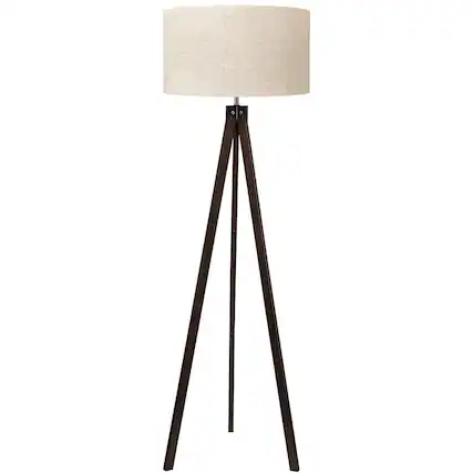 Front. Lepower - Modern 61" Wooden Tripod Floor Lamp with E26 Base, Linen Fabric Shade, Standing Lamp for Living Room Bedroom Office - Walnut.