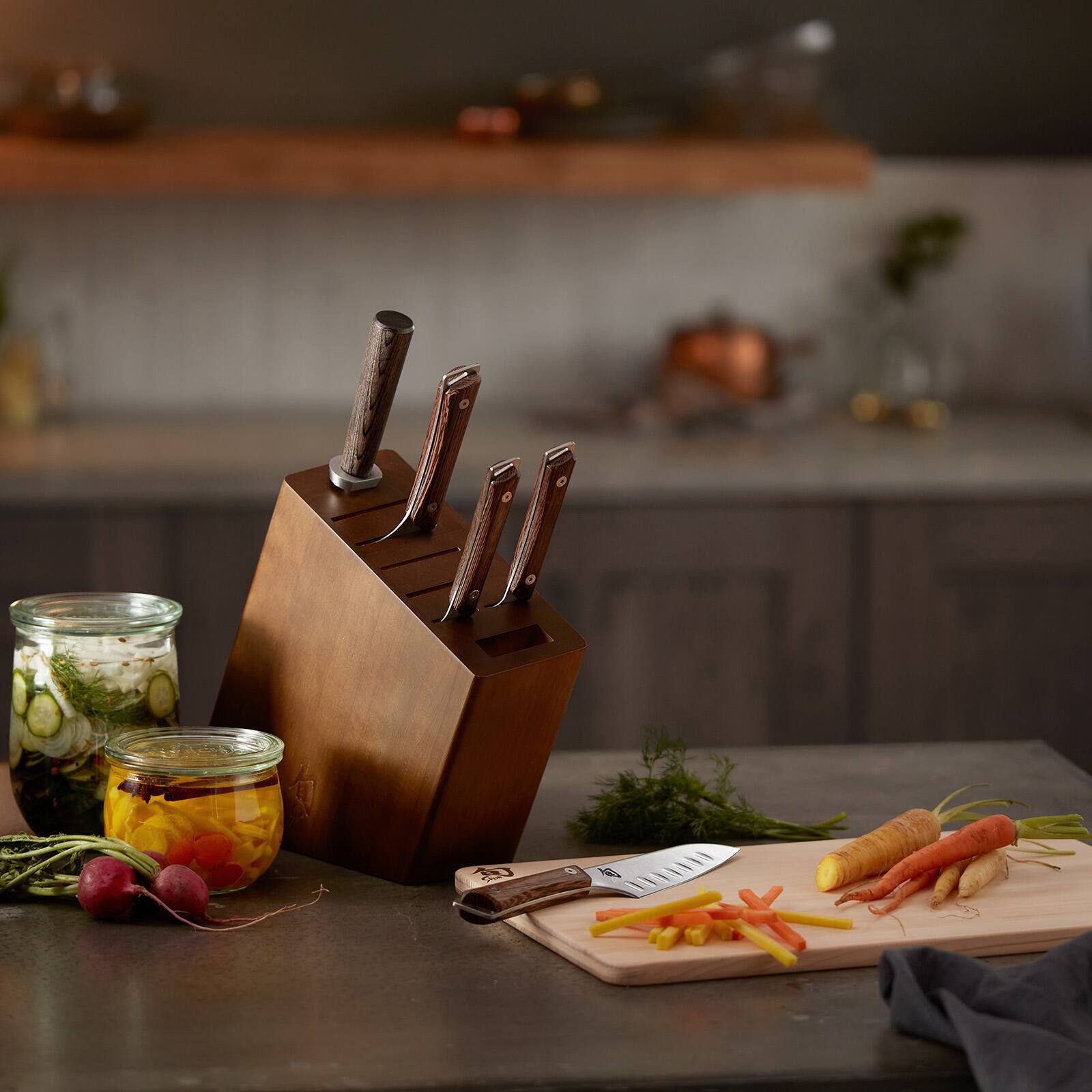 Alt View 2. Shun - Kanso 6 Piece Knife Block Set - Brown.