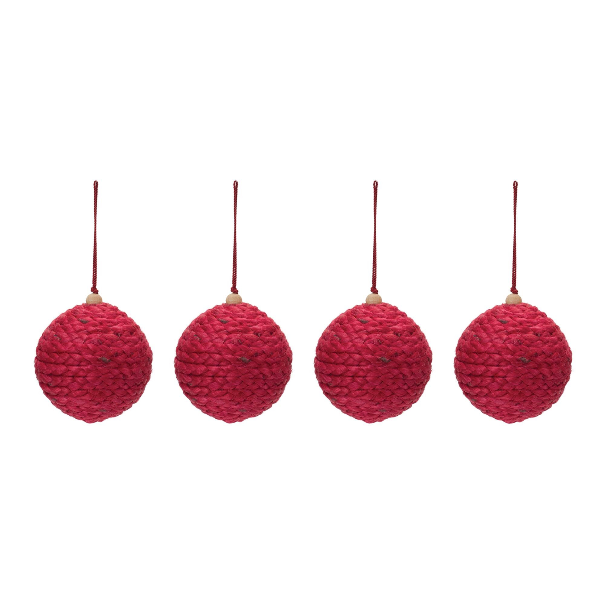 Angle. BreeBe - Jute Ball Ornament (Set of 4) - Red.
