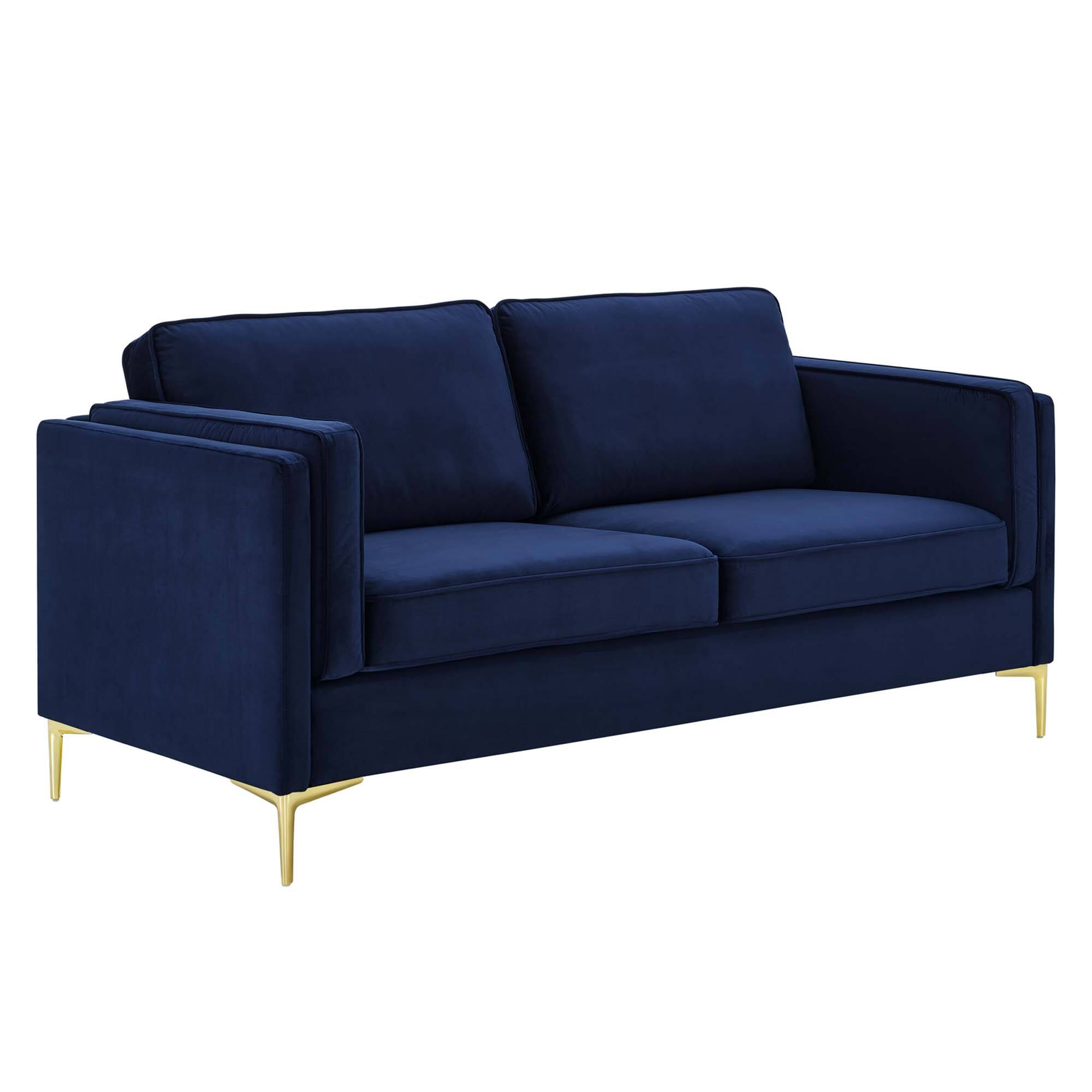 Angle. Modway - Kaiya Performance Velvet Sofa by Modway - Midnight Blue.