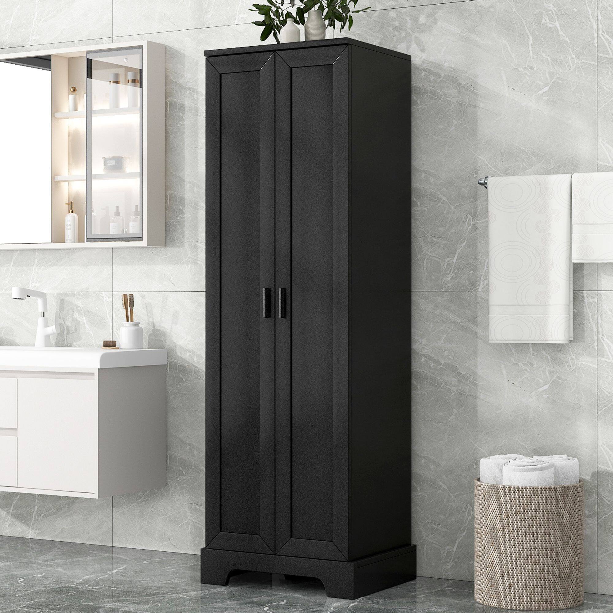 Angle. Mirfee - Storage Cabinet with 2 Doors, Adjustable Shelf, MDF, for Bathroom Office - Black.