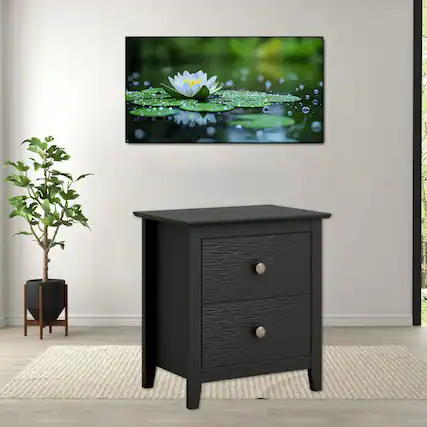 Front. Hivvago - Sleek Modern Bedside Stand with Dual Drawer Storage - Black.