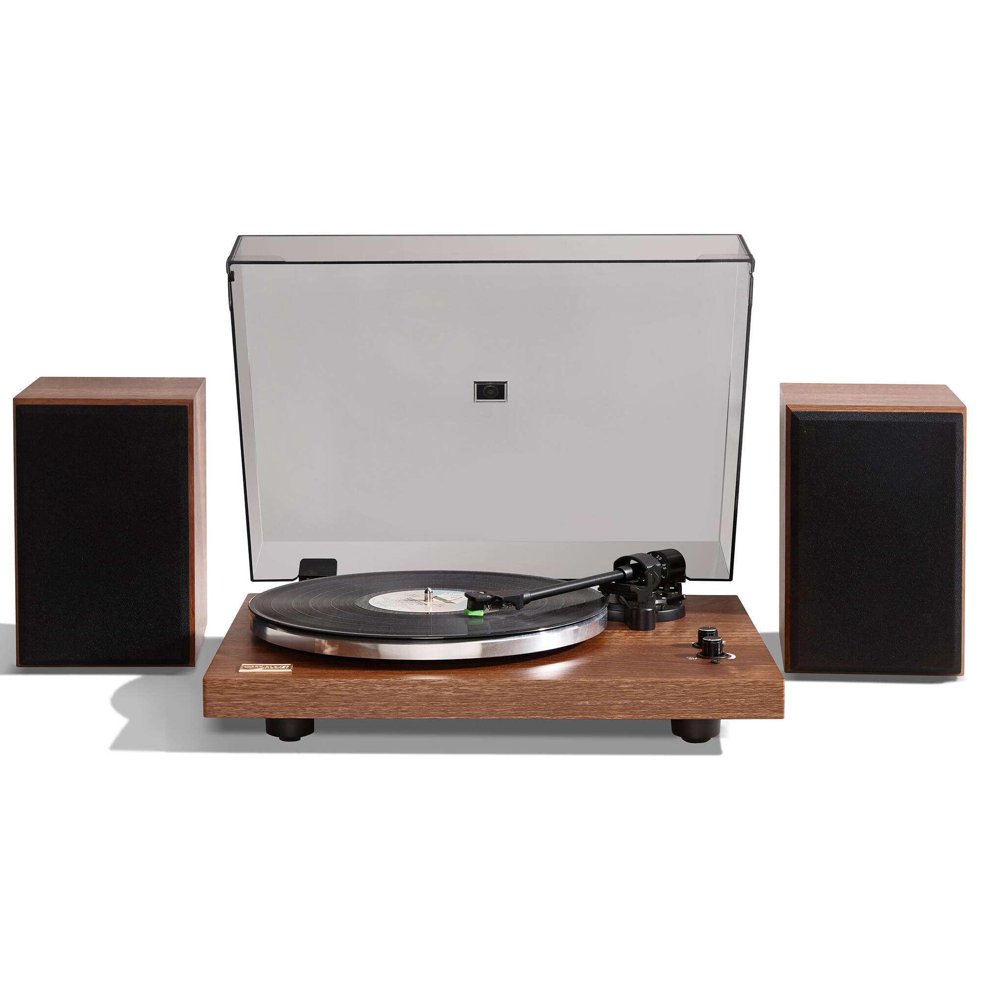 Angle. Arkrocket - Arkrocket Cassini Bluetooth Vinyl Turntable Record Player 40Watt Stereo Bookshelf Speakers - Dark Walnut.