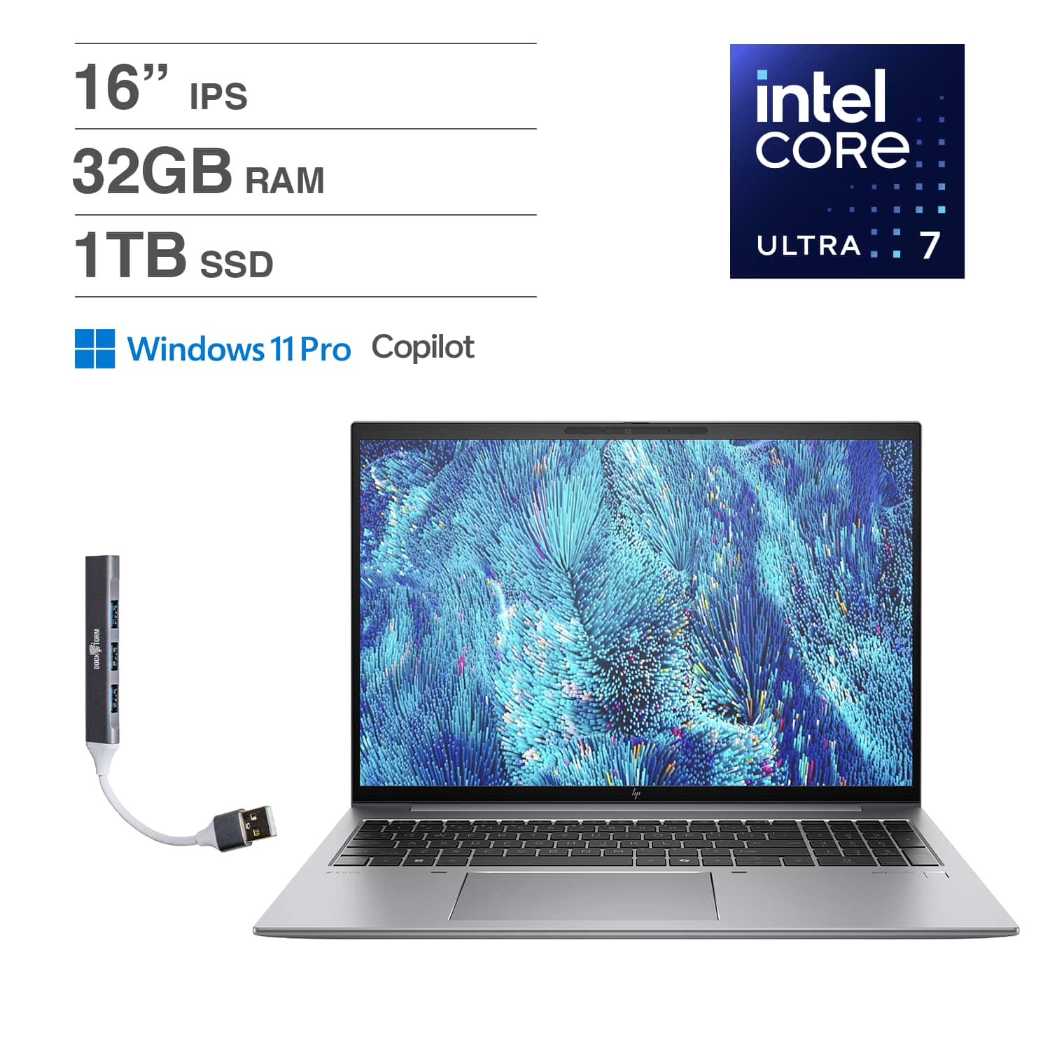 HP - ZBook Firefly 16 G11 Laptop 16.0 WUXGA (Intel Ultra 7 155U, 32GB DDR5, 1TB PCIe SSD, Win 11 Pro) w/USB Hub - Silver