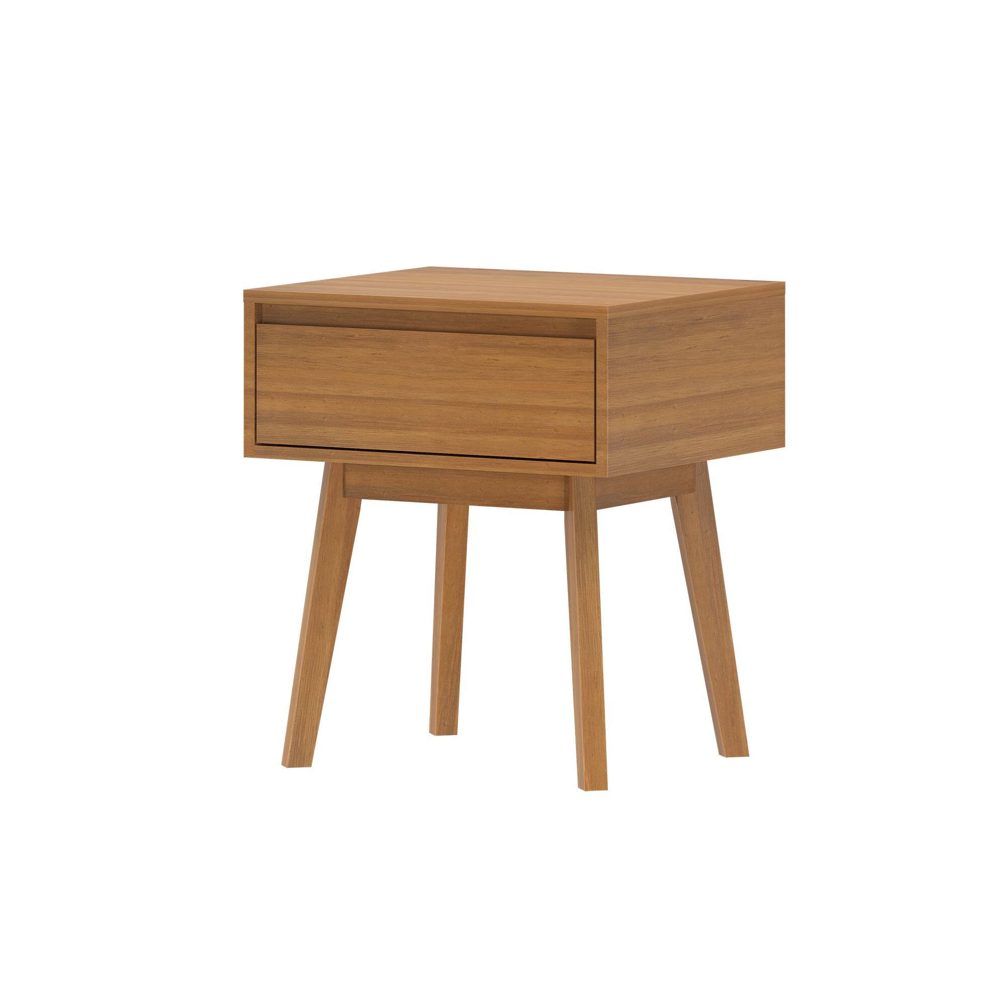 Alt View 2. Plank+Beam - Scandinavian Nightstand with 1 Drawer, Pecan - Pecan.