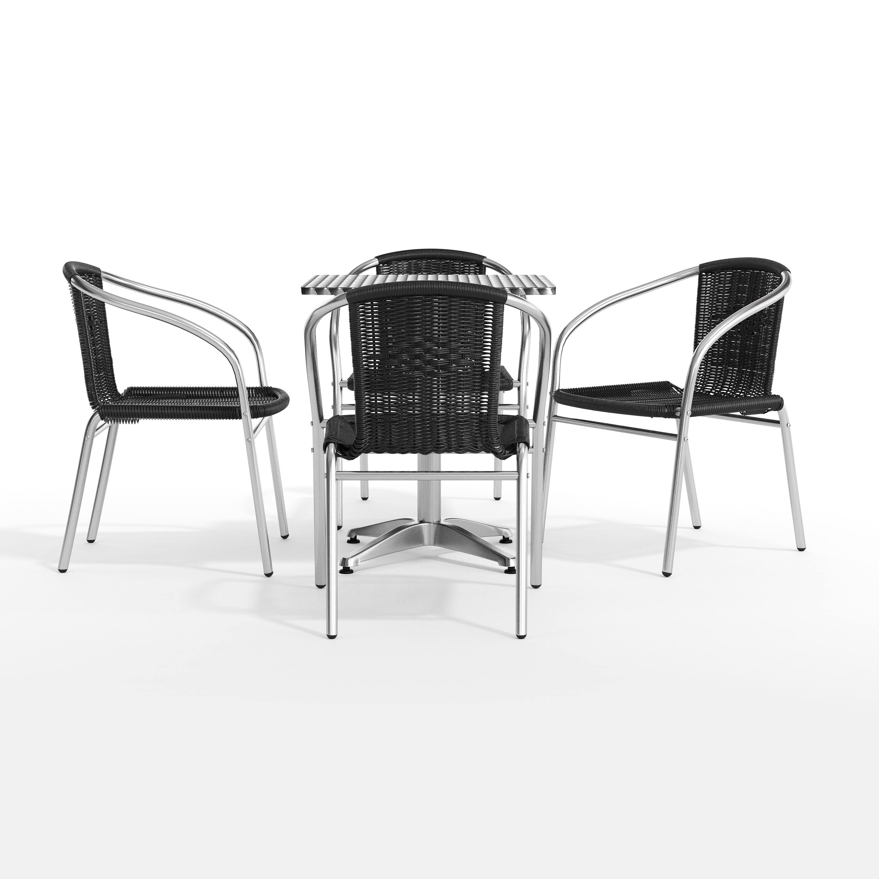 Alt View 9. Emma + Oliver - 23.5" Square Aluminum Garden Patio Table Set with 4 Rattan Chairs - Black.