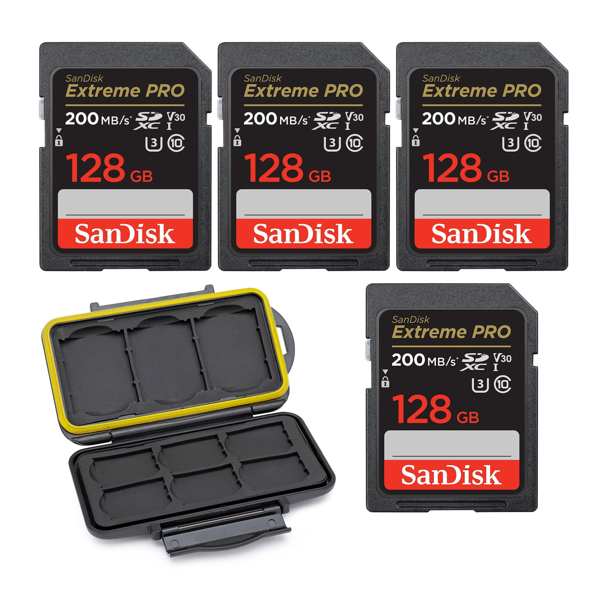 SanDisk - 128GB Extreme PRO 200MB/s Memory Card (4-pack) with Memory Case bundle