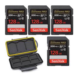 SanDisk - 128GB Extreme PRO 200MB/s Memory Card (4-pack) with Memory Case bundle