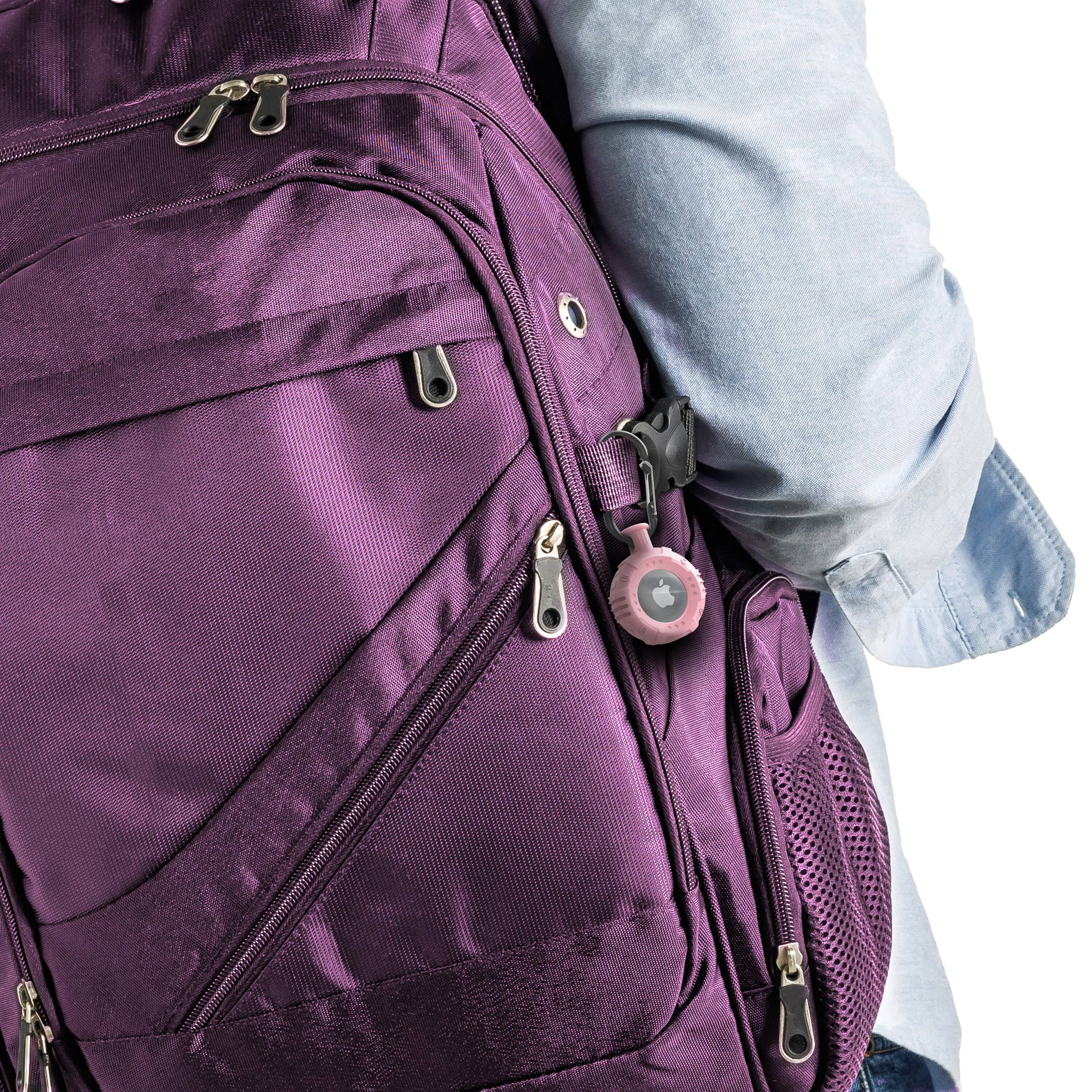 Angle. Vena - For Apple AirTag Holder, AirTag Keychain Round TPU, AirTag Case Cover For Pet Dog Cat Collar Luggage, Pink - Pink.