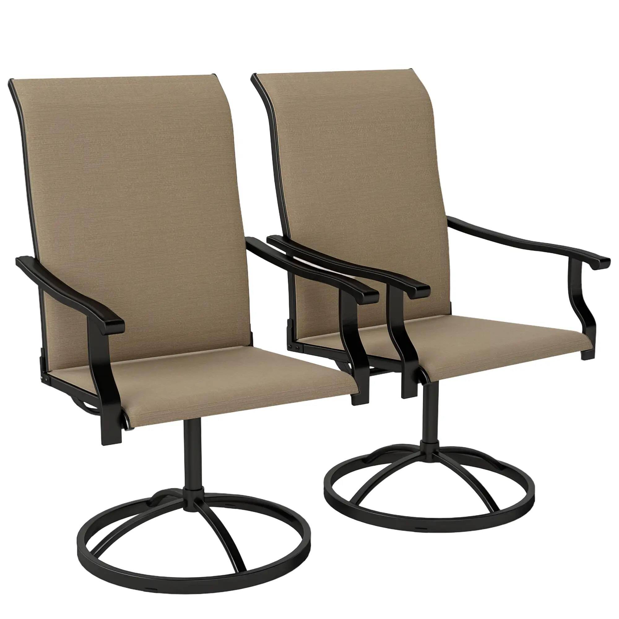 Resenkos - Swivel Patio Chairs Set of 2, Weatherproof Mesh High-Back Dining Seats, Outdoor, Garden, Yard, Durable - Brown