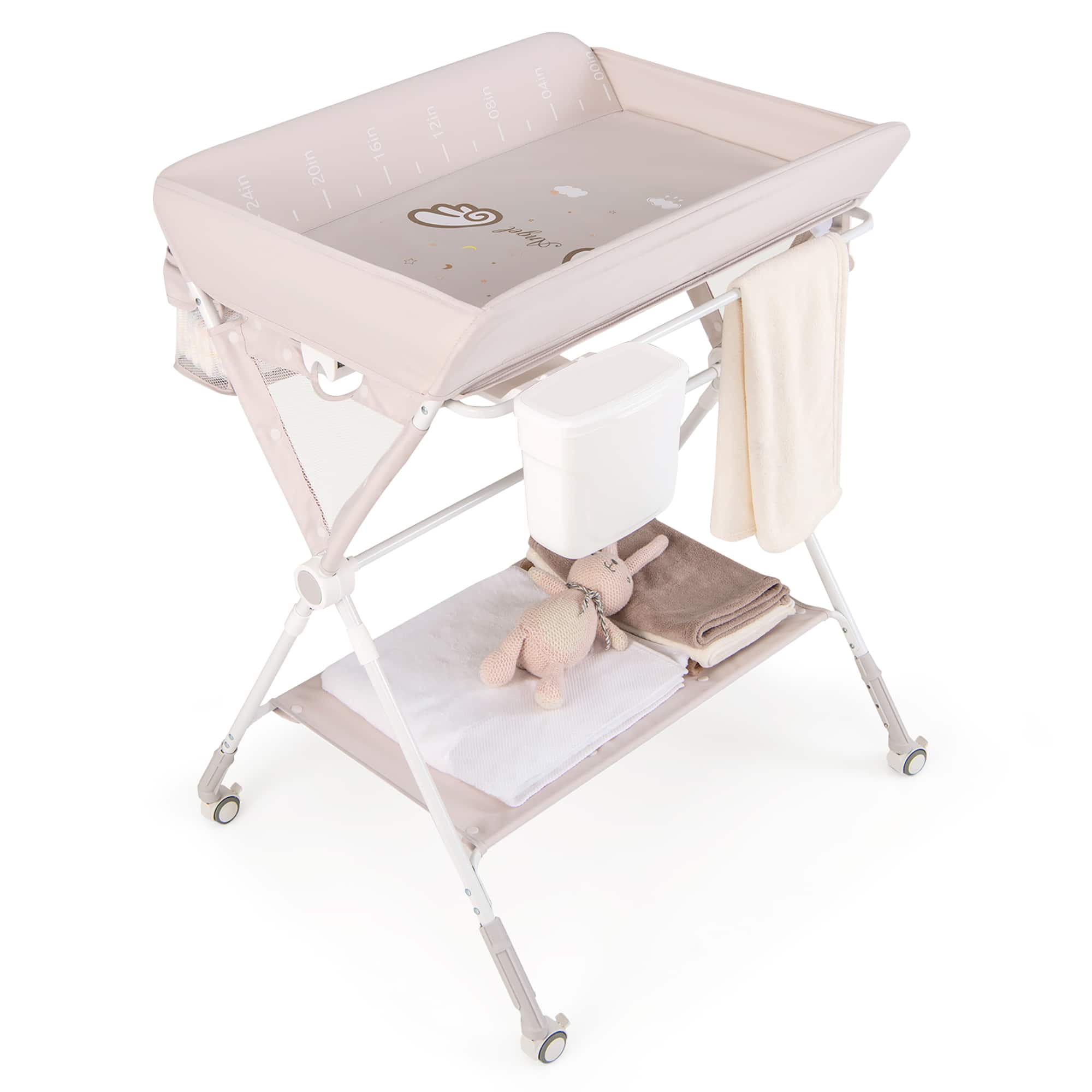 Gymax - Portable Baby Changing Table Foldable Diaper Changing Station w/ 3-Level Adjustable Height - Beige