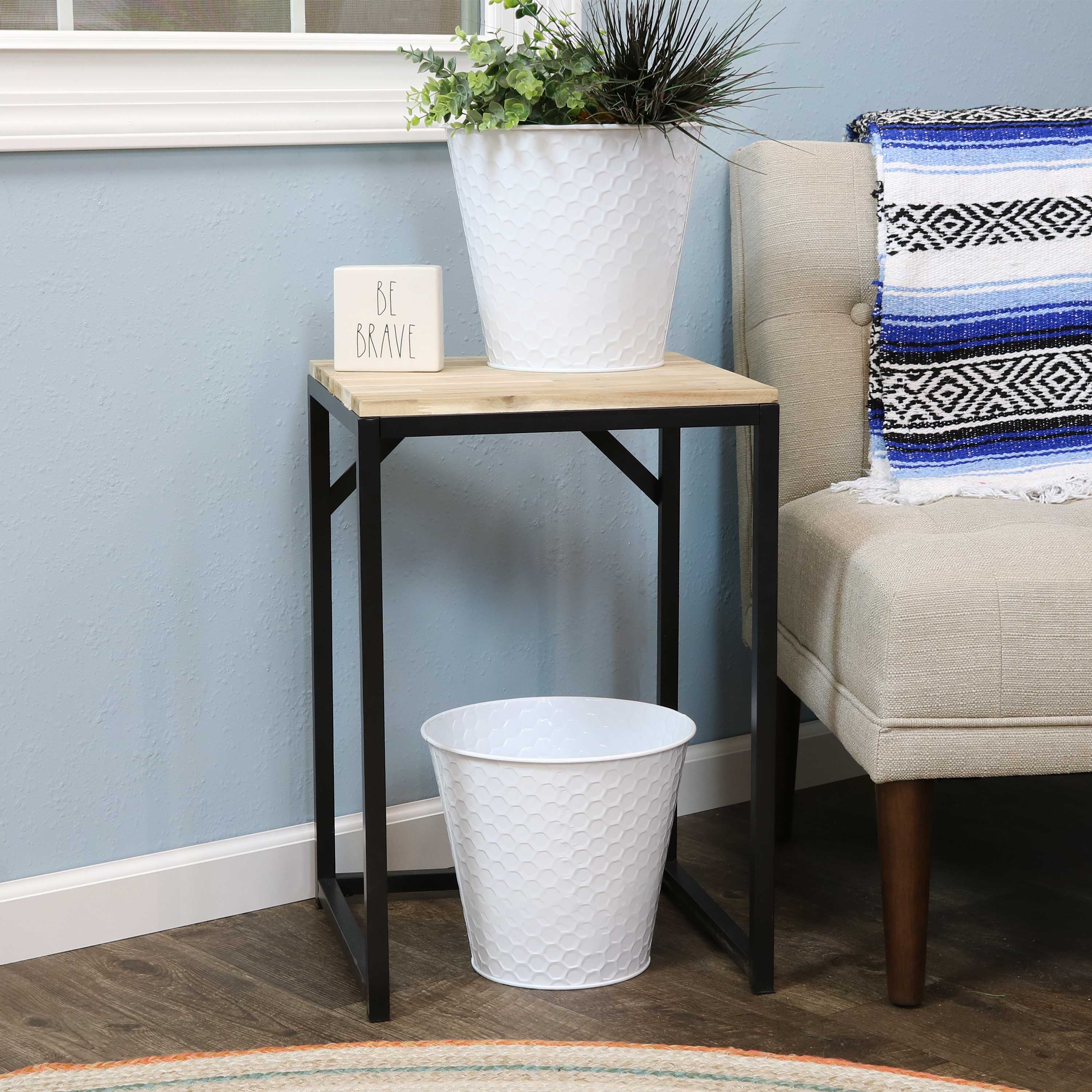 Alt View 4. Sunnydaze - Galvanized Steel Planters with Hexagon Pattern - Set of 4 - White.