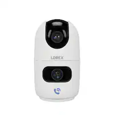 Front. Lorex - Connect 2K Dual-Lens Indoor Pan-Tilt Wireless Security Camera - White.