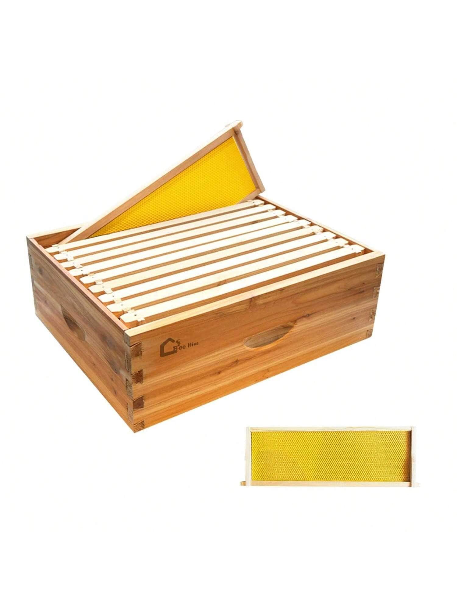 GARVEE - 10 Frame Langstoth Medium Super Beehive Box Honey Super Bee Box Dipped In Beeswax Wax Coated Bee Hive With Frames