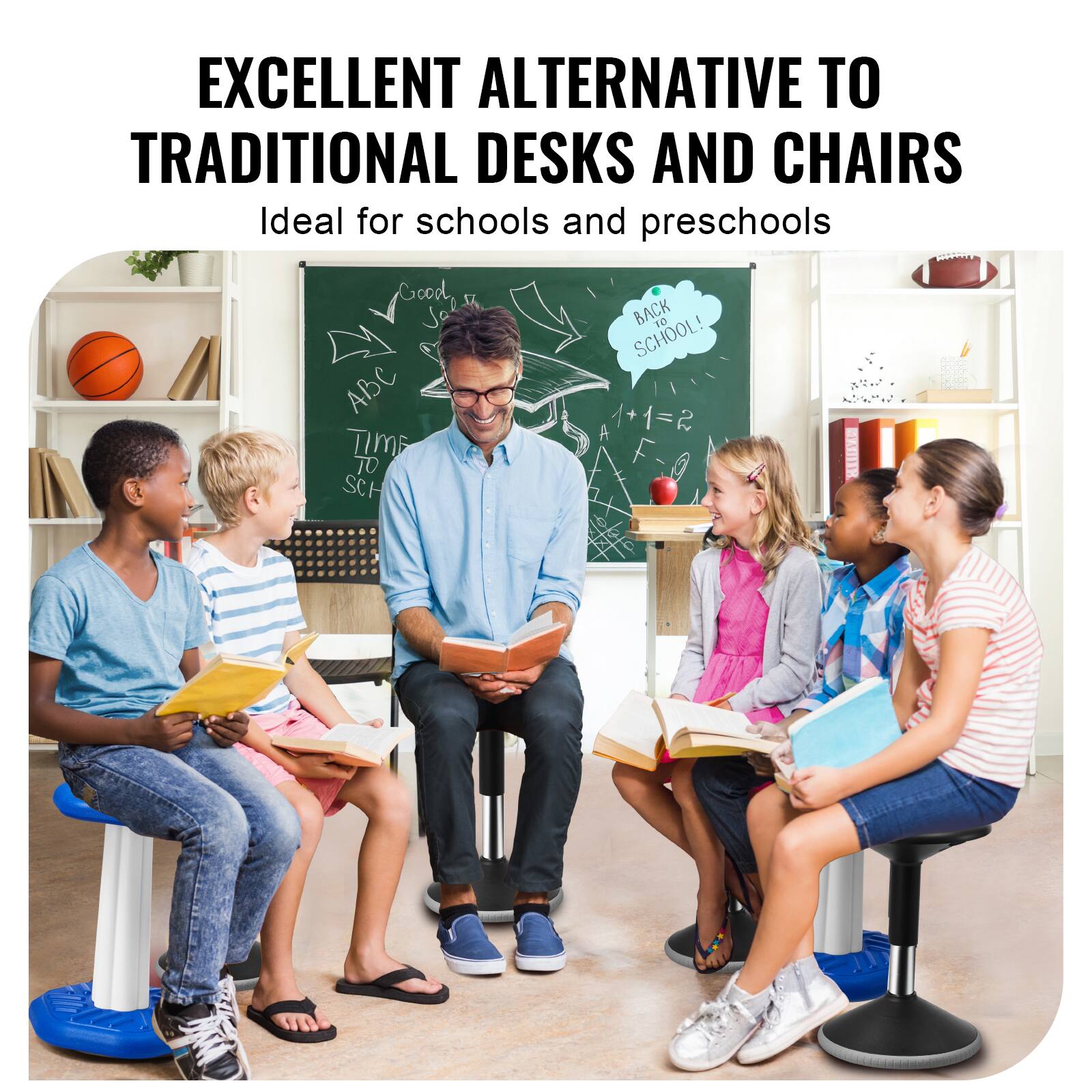 EXCELLENT ALTERNATIVE TO TRADITIONAL DESKS AND CHAIRS  
Ideal for schools and preschools  

Good, x Jaen  
BACK TO SCHOOL!  
ABC  
A + 1 = 2  
TIME TO SCHOOL