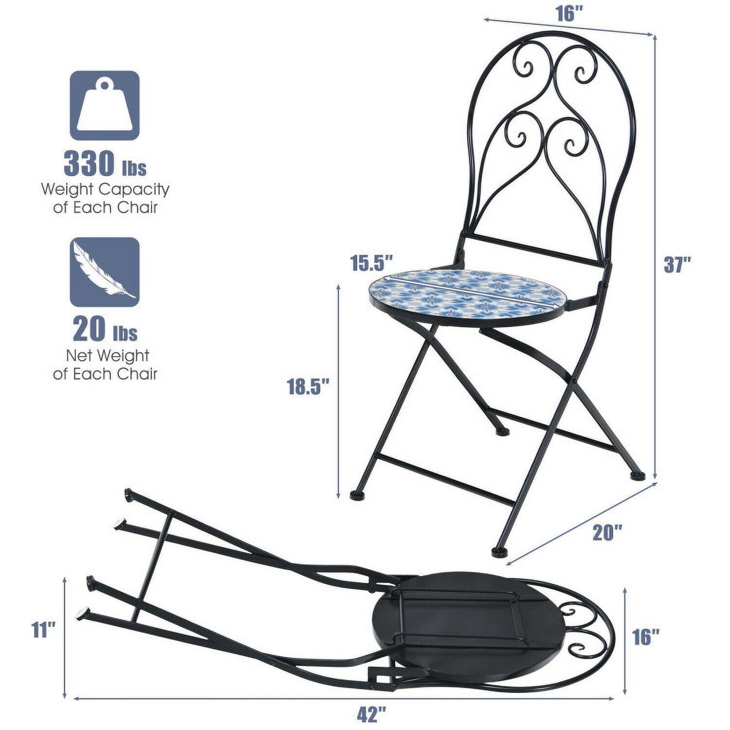 - 330 lbs Weight Capacity of Each Chair
- 20 lbs Net Weight of Each Chair
- 16" Height
- 15.5" Seat Diameter
- 18.5" Back Height
- 20" Width
- 37" Overall Height
- 11" Armrest Height
- 42" Folded Length