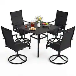 Costway - 5PCS Outdoor Dining Set, 4 Swivel Chairs & Square Patio Table with Umbrella Hole - Black