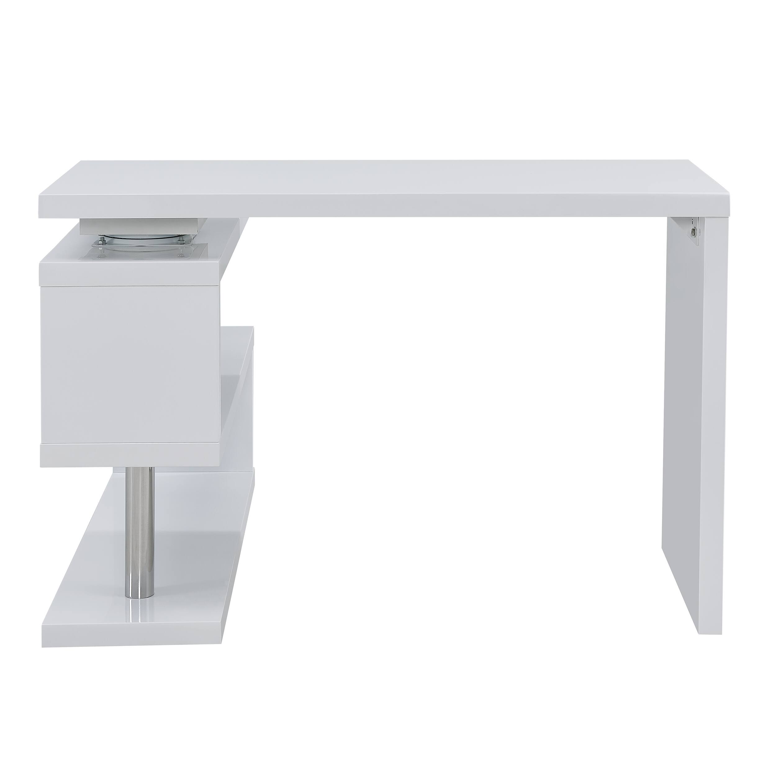 Back. TinyHomie - Yates Multifunctional Corner L Desk with Shelves - White.