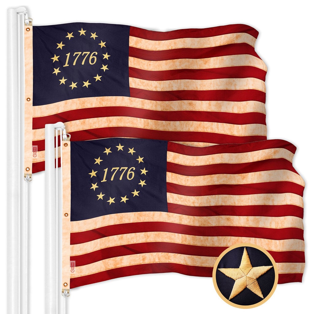 G128 - 2-Pack 1776 Embroidered Polyester Flag — 5x8 ft, Brass Grommets, Indoor/Outdoor - Assorted Colors