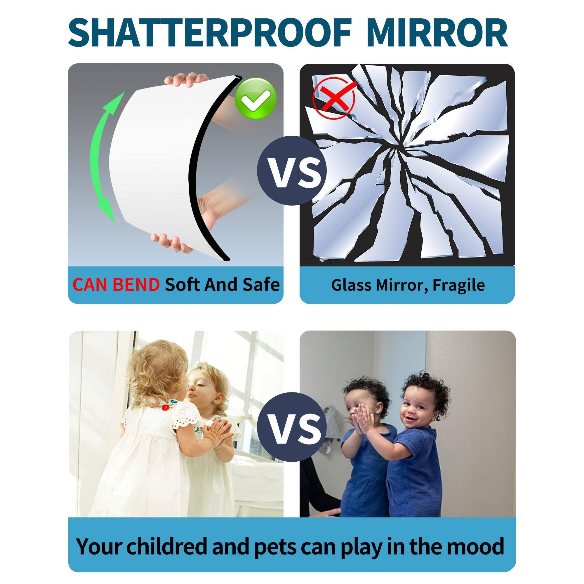 SHATTERPROOF MIRROR

CAN BEND Soft And Safe

VS

Glass Mirror, Fragile

Your children and pets can play in the mood