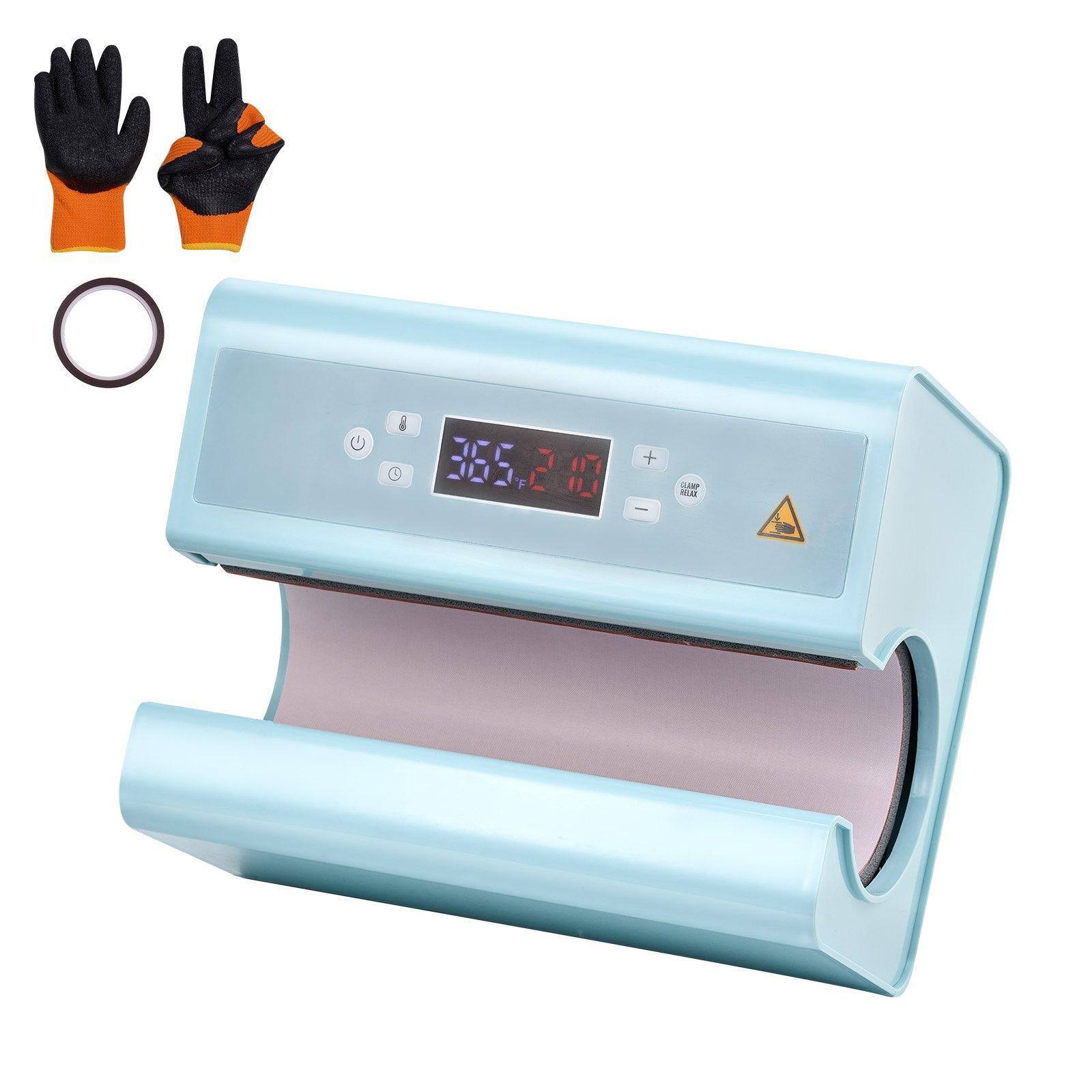 Front. Glintex - Auto Tumbler Heat Press Machine for 11–30oz Tumblers, Fast Even Heating, Time/Temp Control, Includes Tape & Gloves.