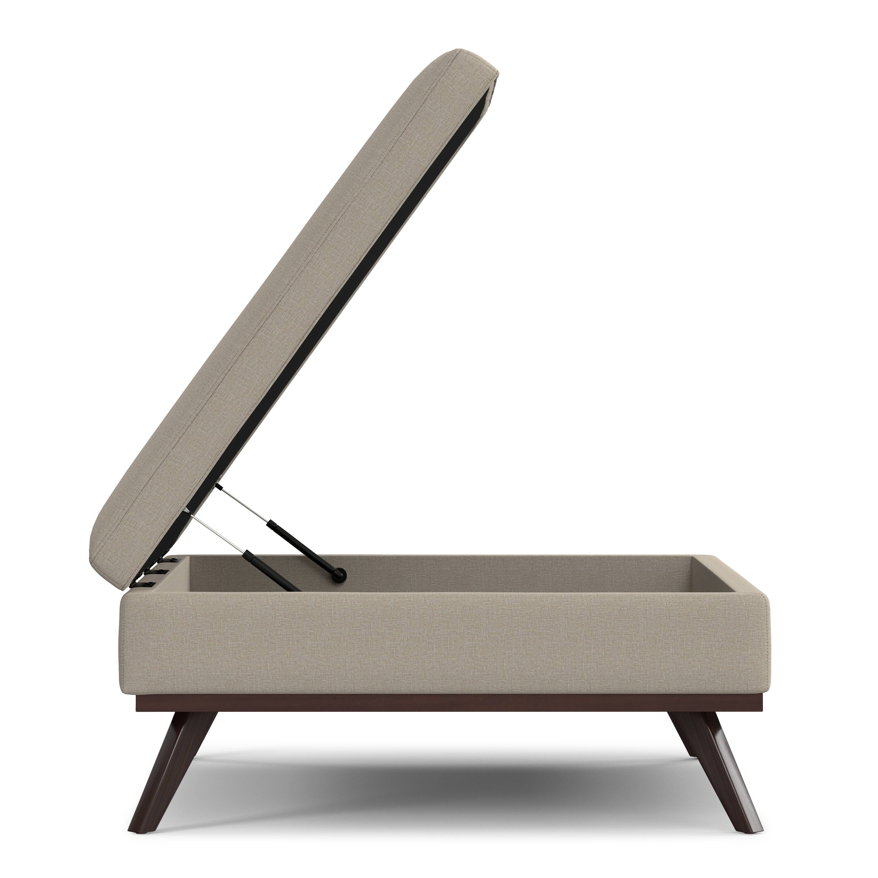 Alt View 2. Simpli Home - Owen 40 inch Wide XL Square Coffee Table Storage Ottoman in Natural Polyester Fabric - Natural.