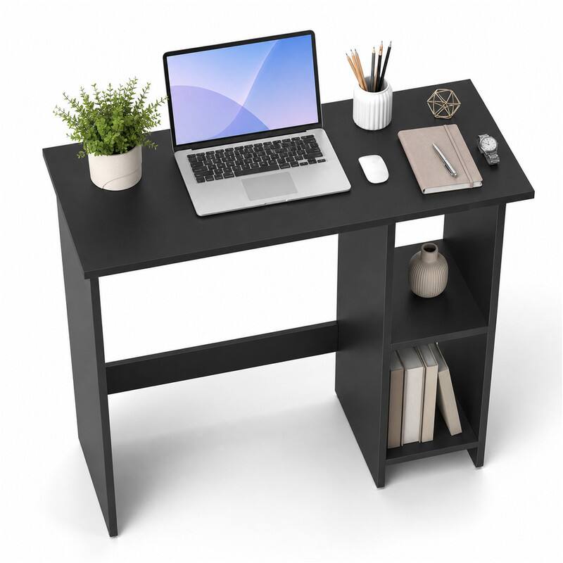Left. WELLFOR - 31.5 in Computer Desk with Storage Shelves &  Adjustable Shelf, Wood Home Office Desk for Small Spaces - Black.