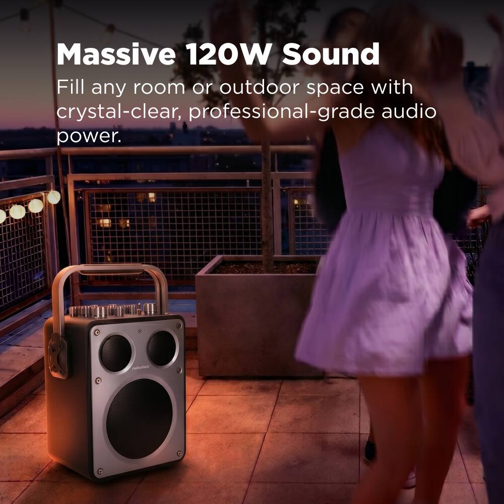 Massive 120W Sound  
Fill any room or outdoor space with crystal-clear, professional-grade audio power.