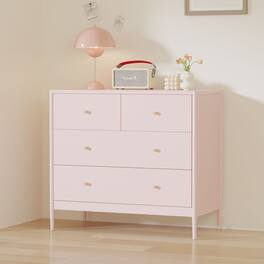 Z-Edge - 4 Dresser for Bedroom, Wooden Storage Cabinet with Metal Handle, 35.4" Wide Modern Nightstand for Living Room - Pink