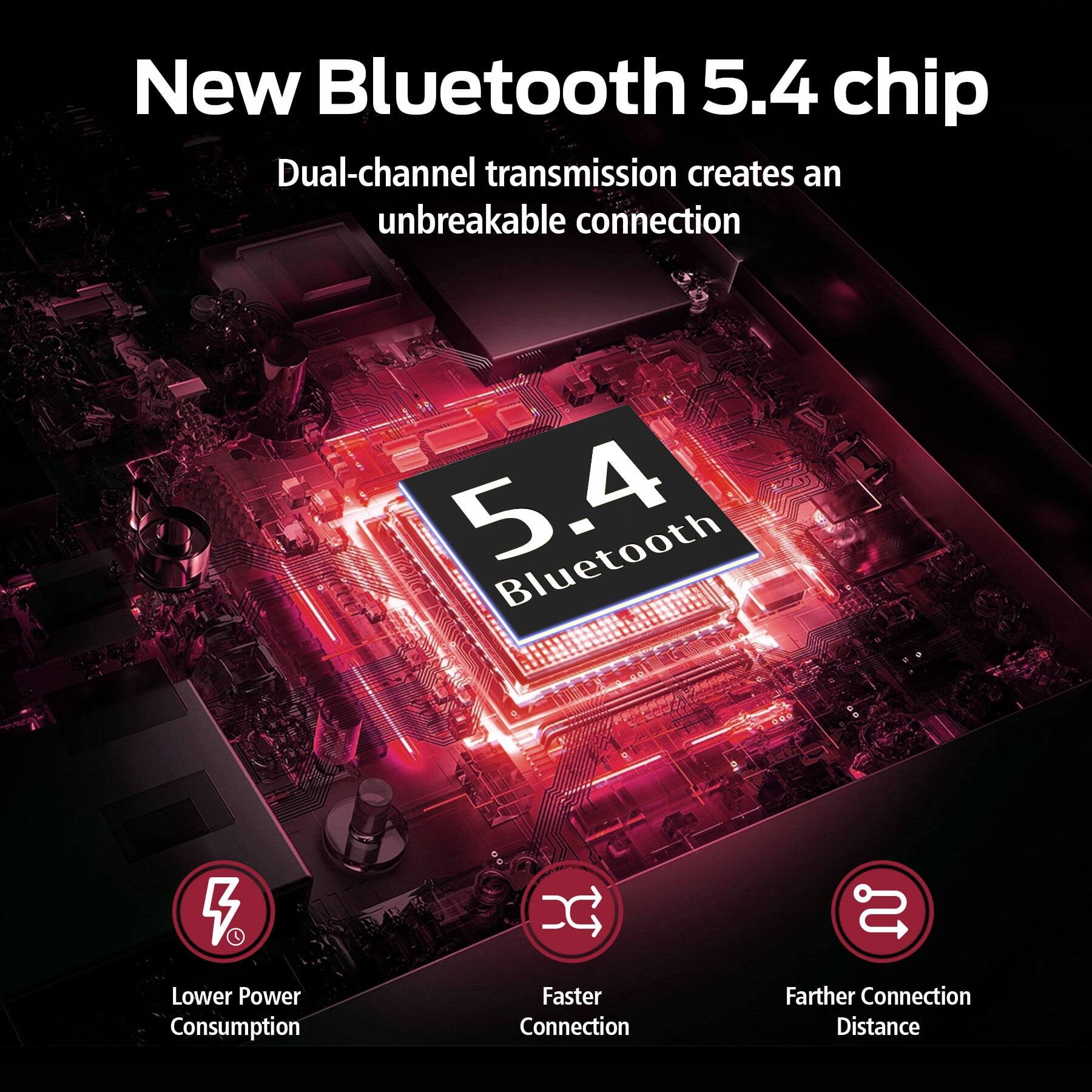 New Bluetooth 5.4 chip

Dual-channel transmission creates an unbreakable connection

- Lower Power Consumption
- Faster Connection
- Farther Connection Distance