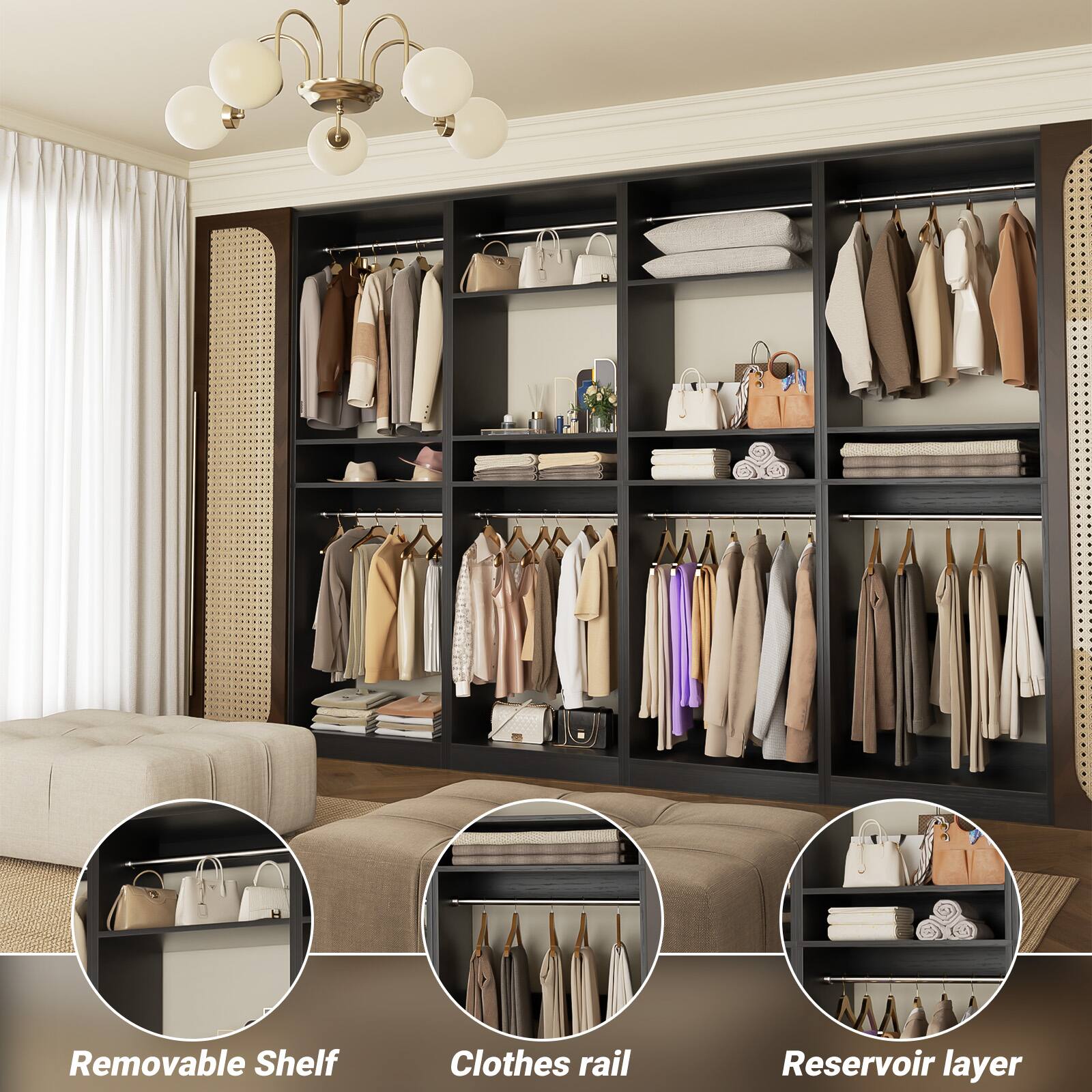 Removable Shelf  
Clothes rail  
Reservoir layer