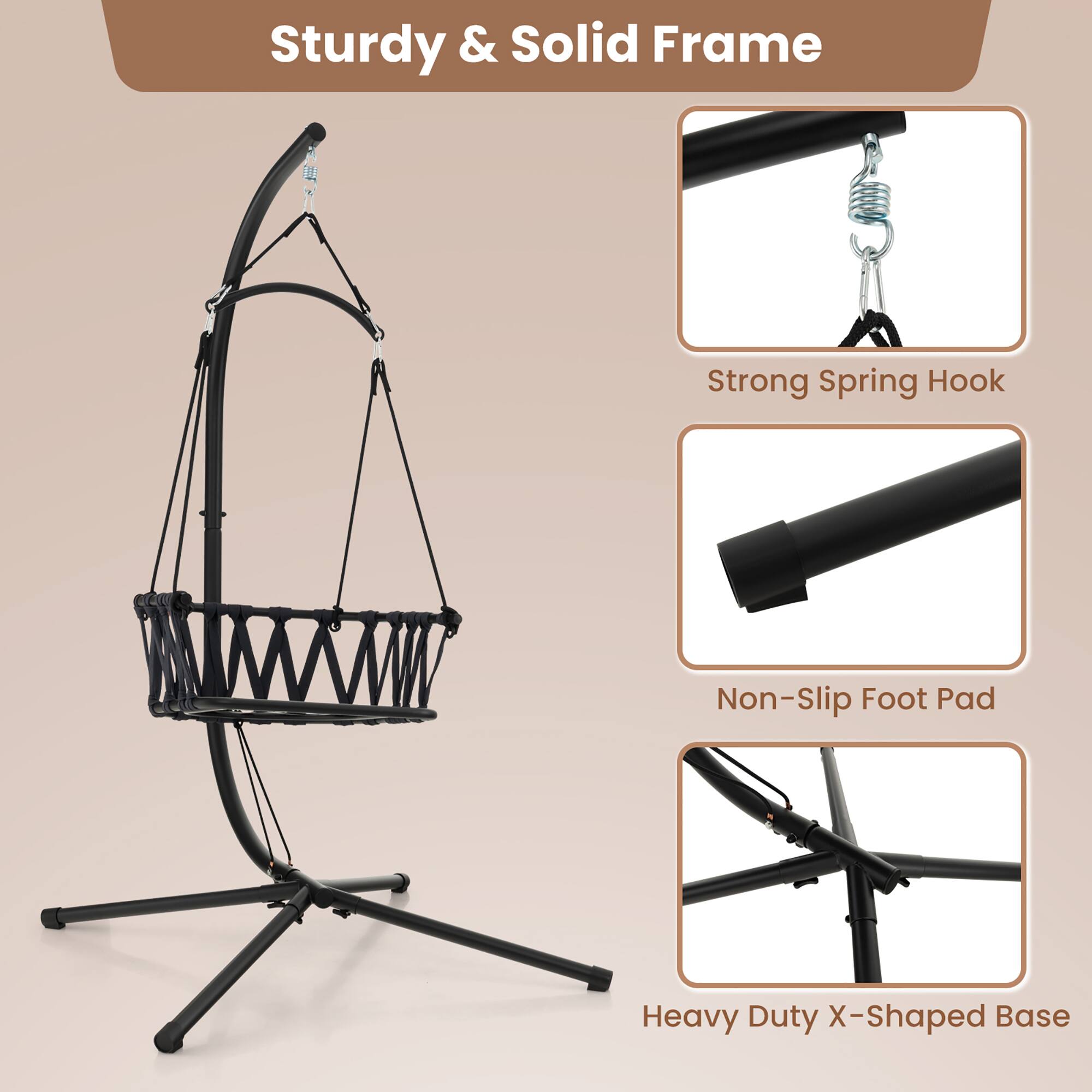 Sturdy & Solid Frame  
Strong Spring Hook  
Non-Slip Foot Pad  
Heavy Duty X-Shaped Base