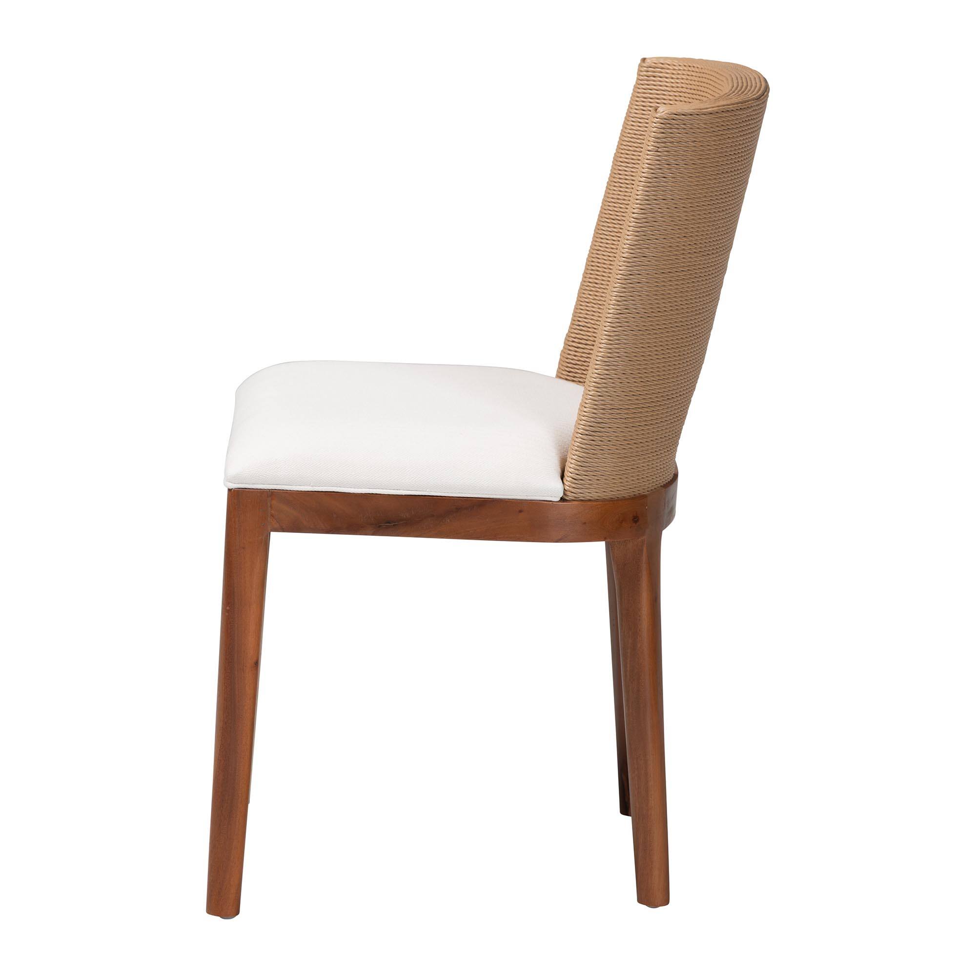 Left. bali & pari - Norely Dining Chair with Woven Seagrass Back - Light Brown/White.