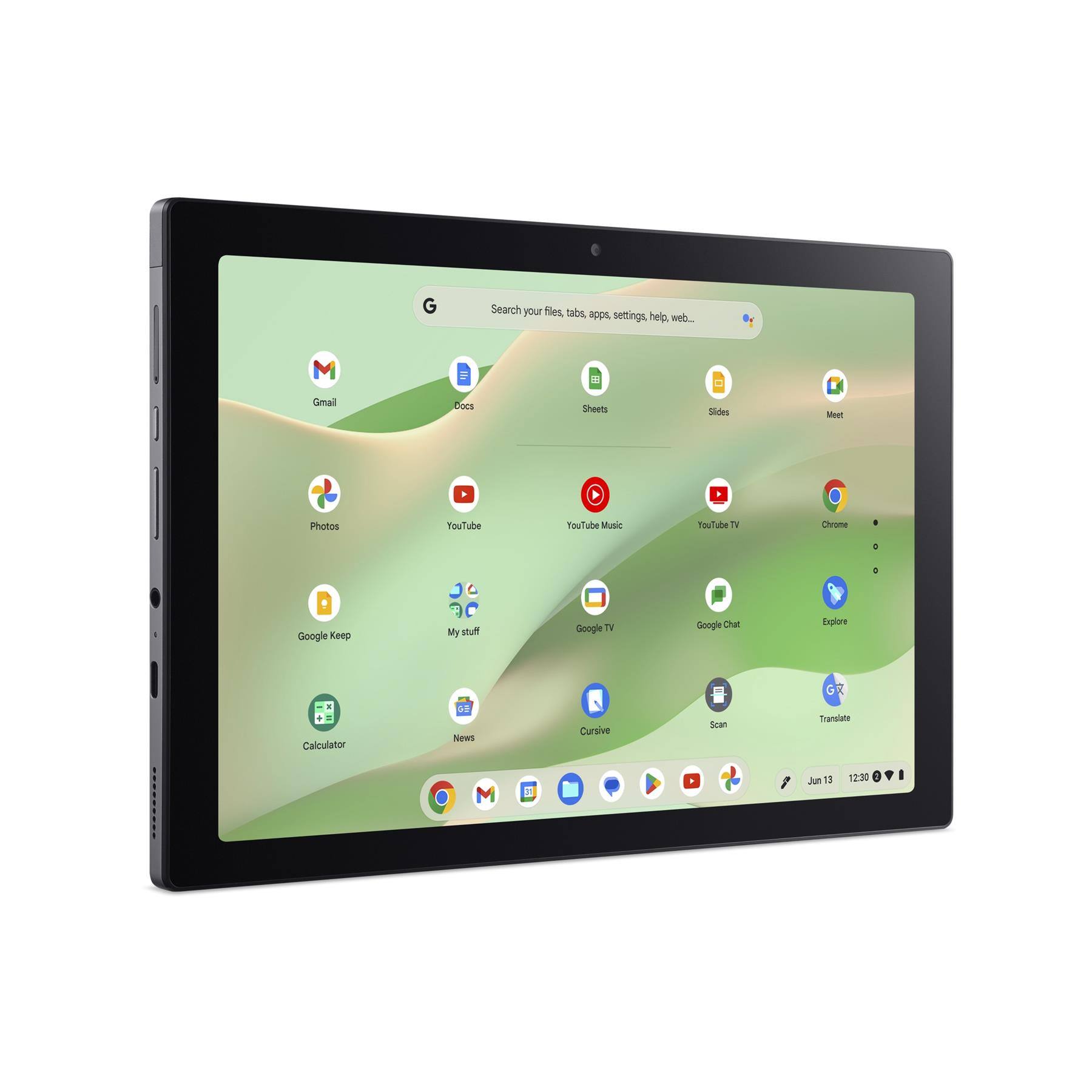 Search your files, tabs, apps, settings, help, web...

Gmail  
Docs  
Sheets  
Slides  
Meet  
Photos  
YouTube  
YouTube Music  
YouTube TV  
Chrome  
Google Keep  
My stuff  
Calculator  
News  
Cursive  
Scan  
Translate  
Explore  

Jun 13 12:30