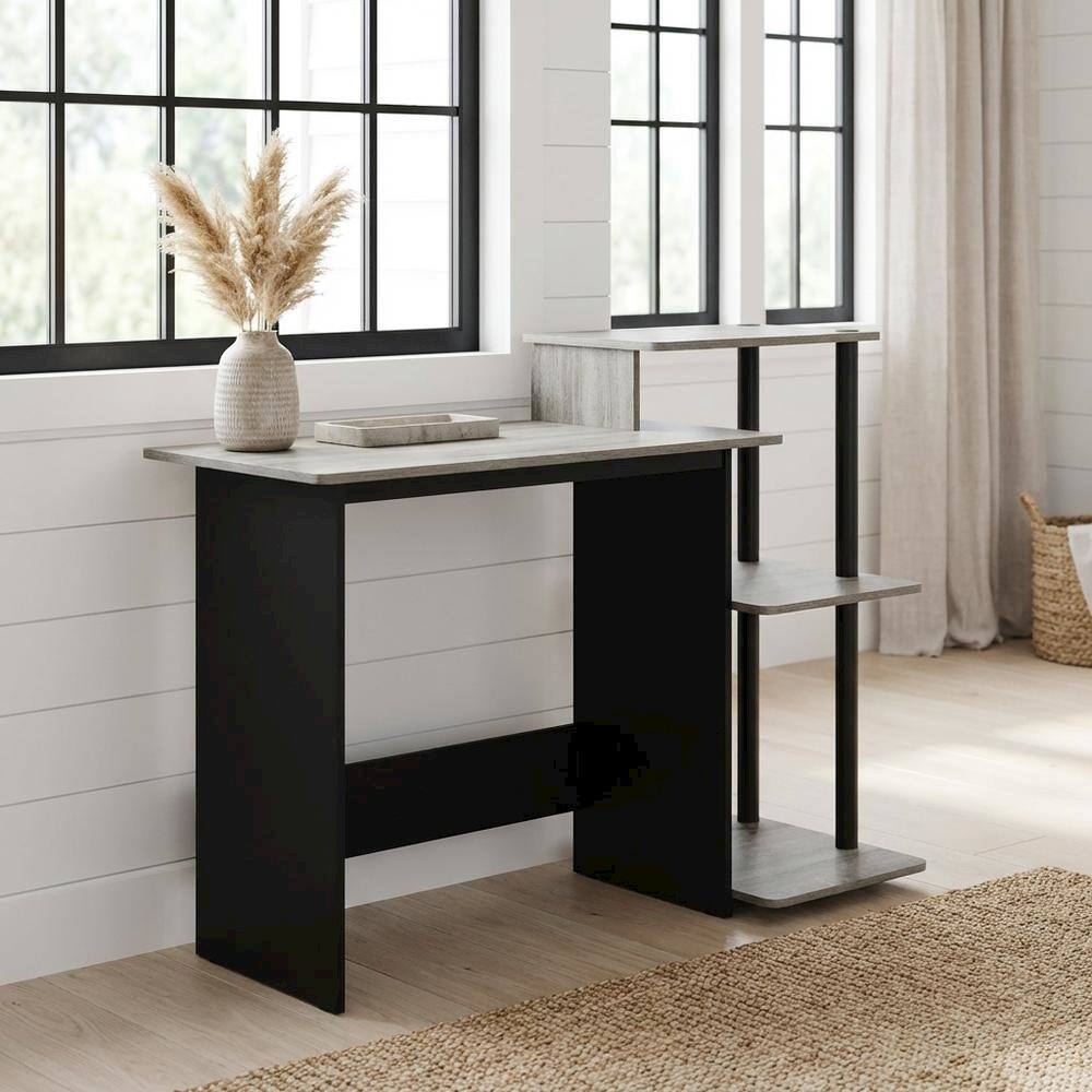 Angle. BisonOffice - Oak Grey, Black Laptop Desk with Spacious Work Surface, Sturdy Construction - French Oak Grey/Black.