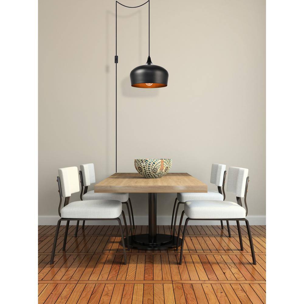 Angle. Living District - Nora 1 Light Black plug-in pendant - Black.