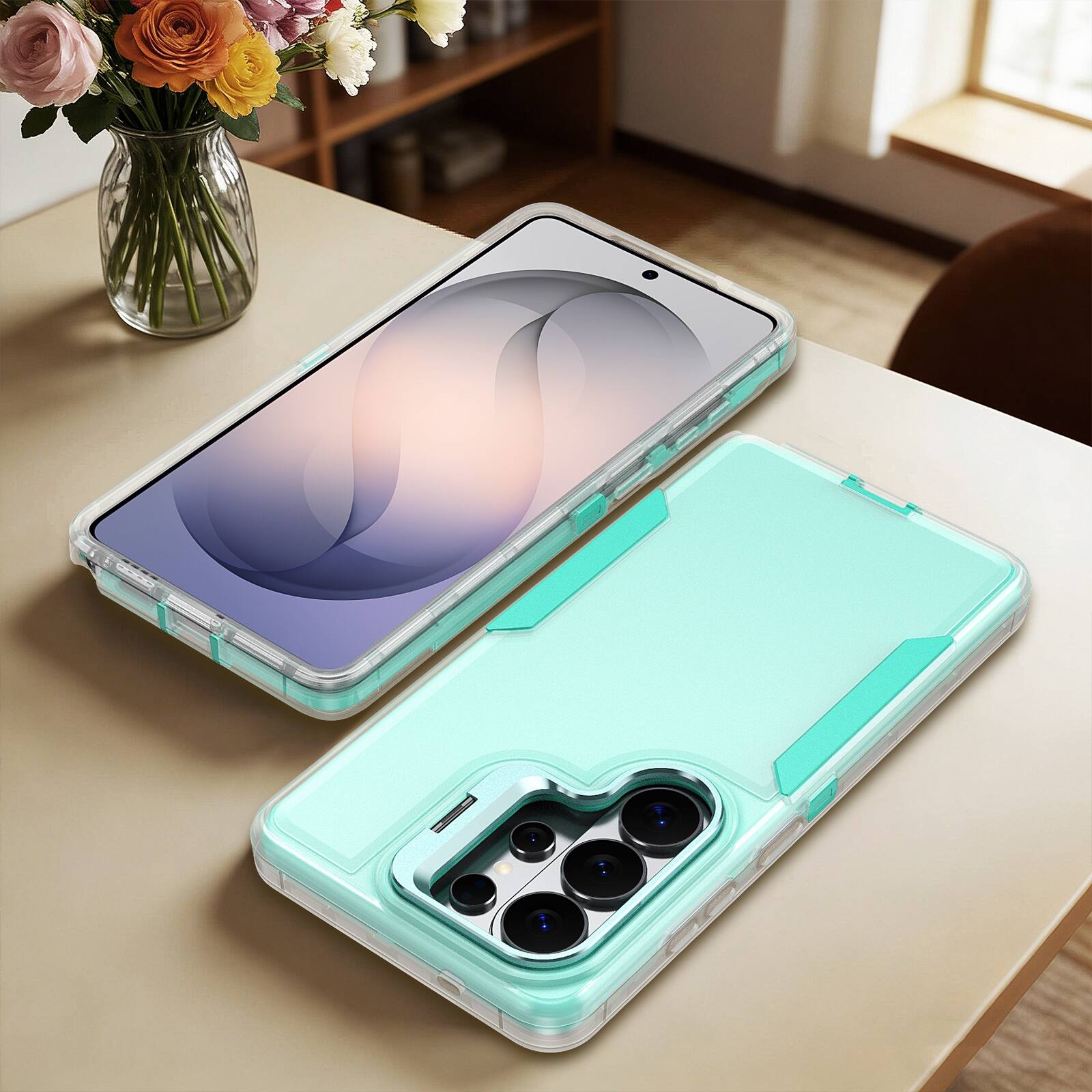 Alt View 3. Dteck - For Samsung Galaxy S23 Ultra Rugged Case, Heavy Duty Dual Layer Shockproof Lens Kickstand Drop Protection Cover - Cyan.
