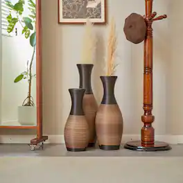Anysun - Set of 3 Designer Floor Vases - Artificial Rattan Brown Large Vases for Living Room & Corridor Decor - Brown Gray