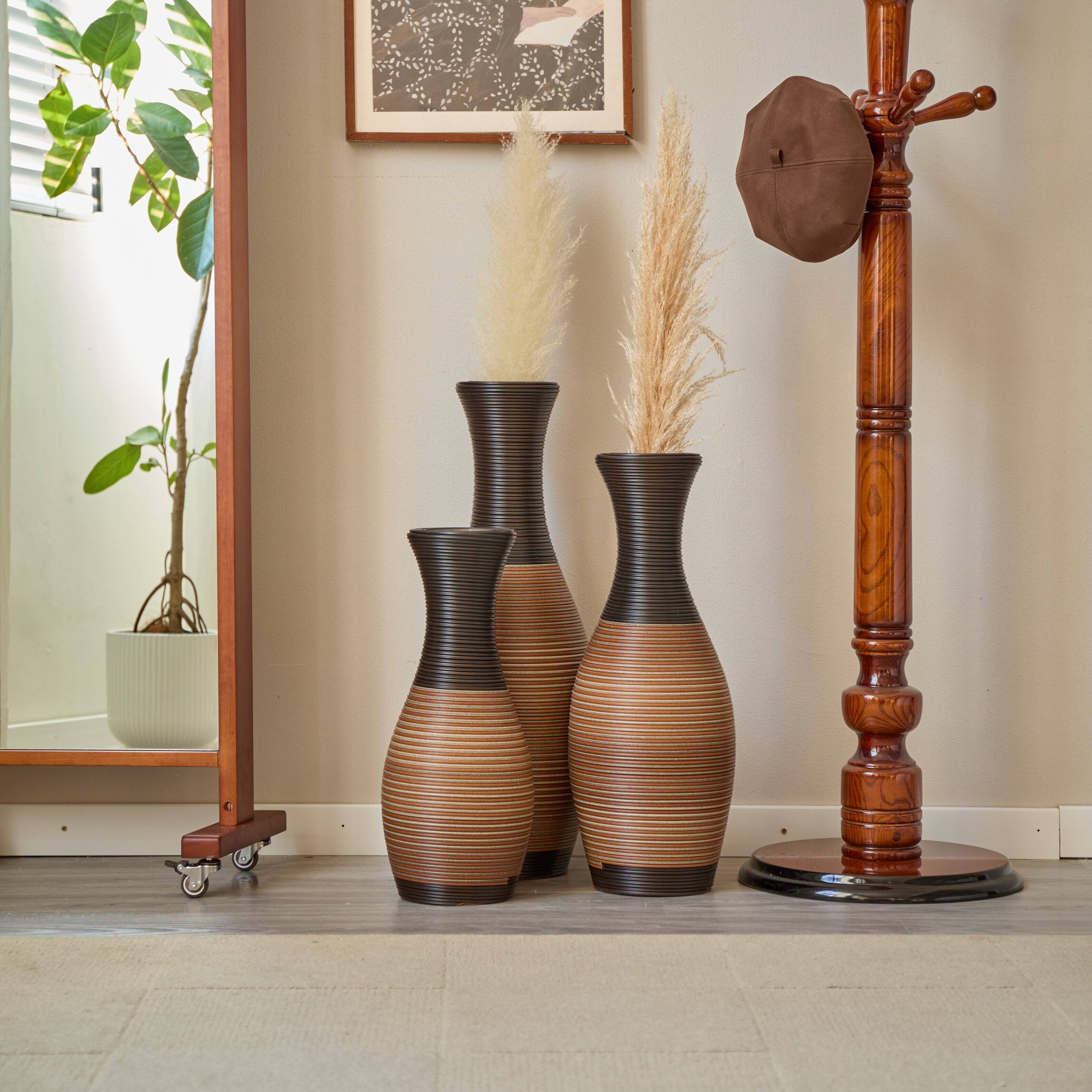 Front. Anysun - Set of 3 Designer Floor Vases - Artificial Rattan Brown Large Vases for Living Room & Corridor Decor - Brown Gray.