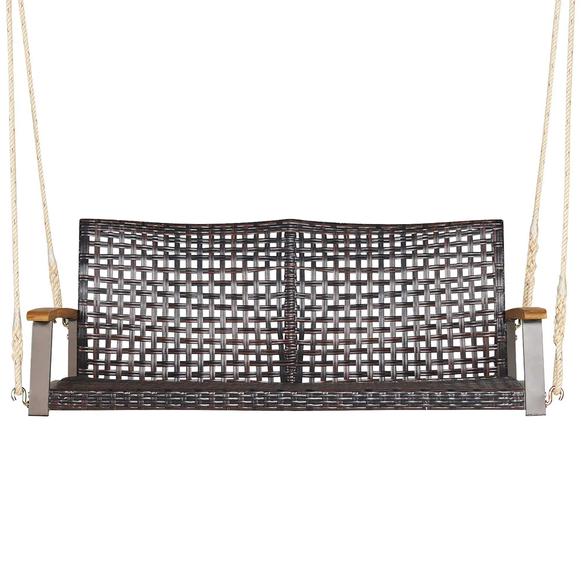 Alt View 9. Costway - Costway 2-Person Patio Rattan Hanging Swing Chair Porch Loveseat Cushioned - Red.