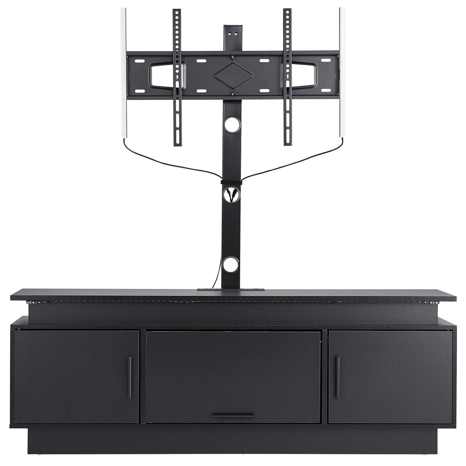 Glintex - Adjustable Height TV Stand with Mount, 60" Floor TV Stand Entertainment Console for Up to 75" TVs W/ Storage - Black