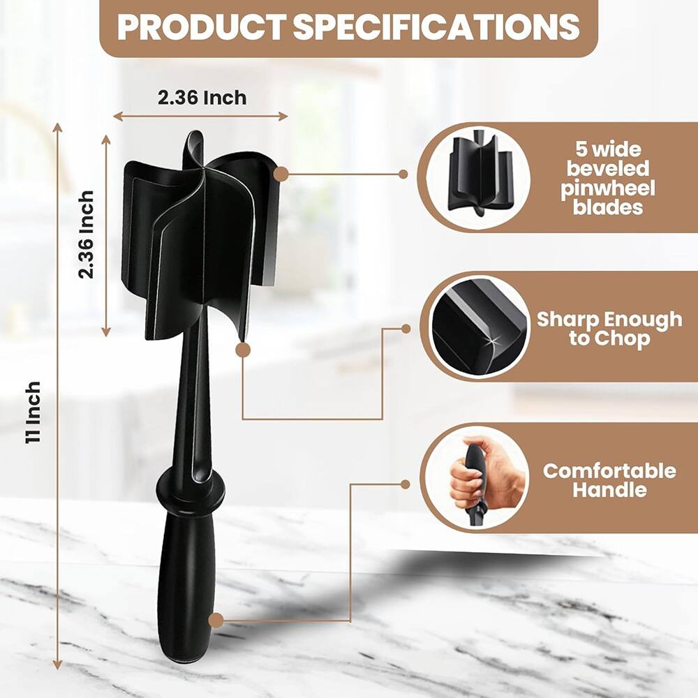PRODUCT SPECIFICATIONS

- 2.36 Inch
- 2.36 Inch
- 11 Inch

- 5 wide beveled pinwheel blades
- Sharp Enough to Chop
- Comfortable Handle