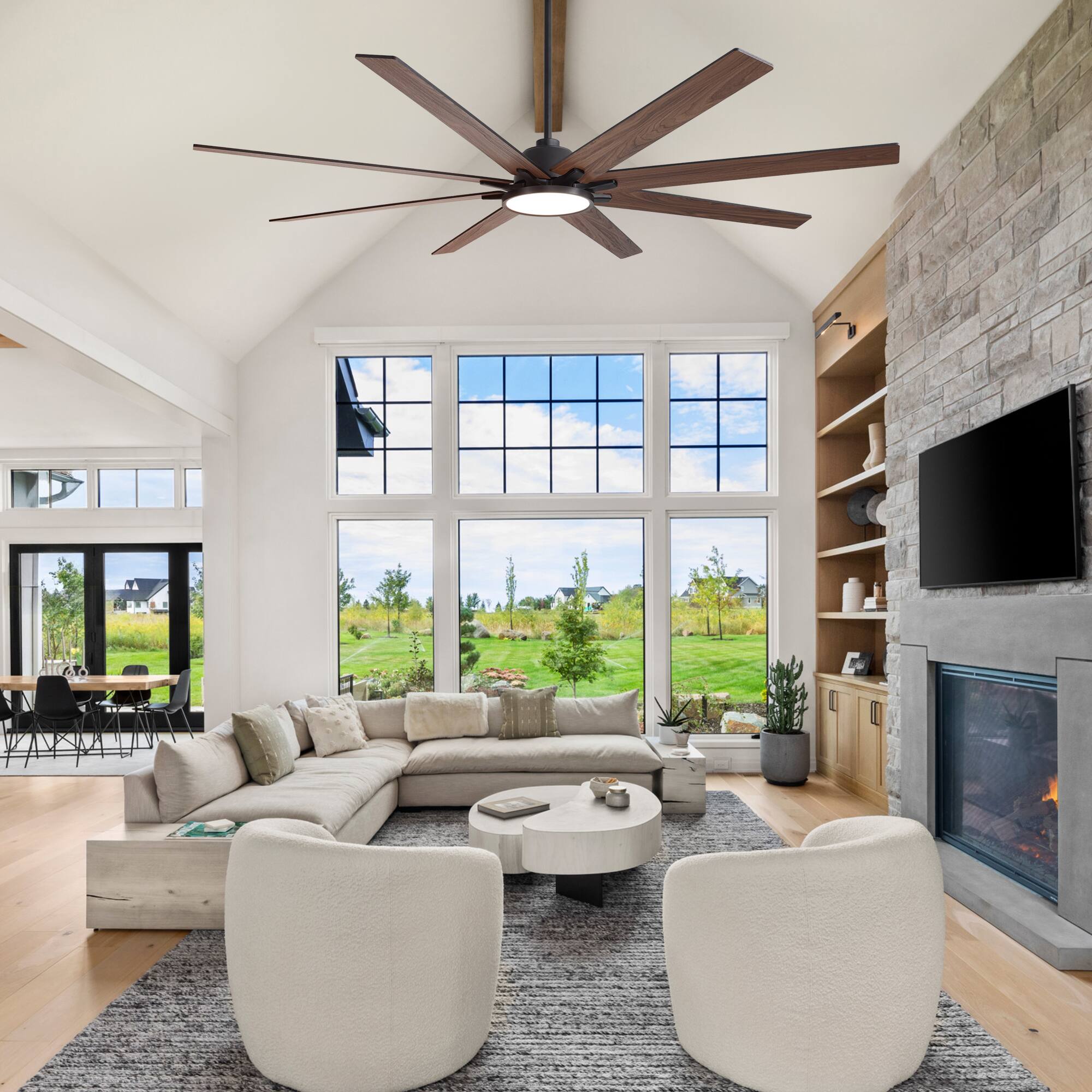 Back. Siljoy - 84 Inch Big Ben Wooden Ceiling Fan with LED Light and Remote For Livingroom Garage and Bedroom - Black.