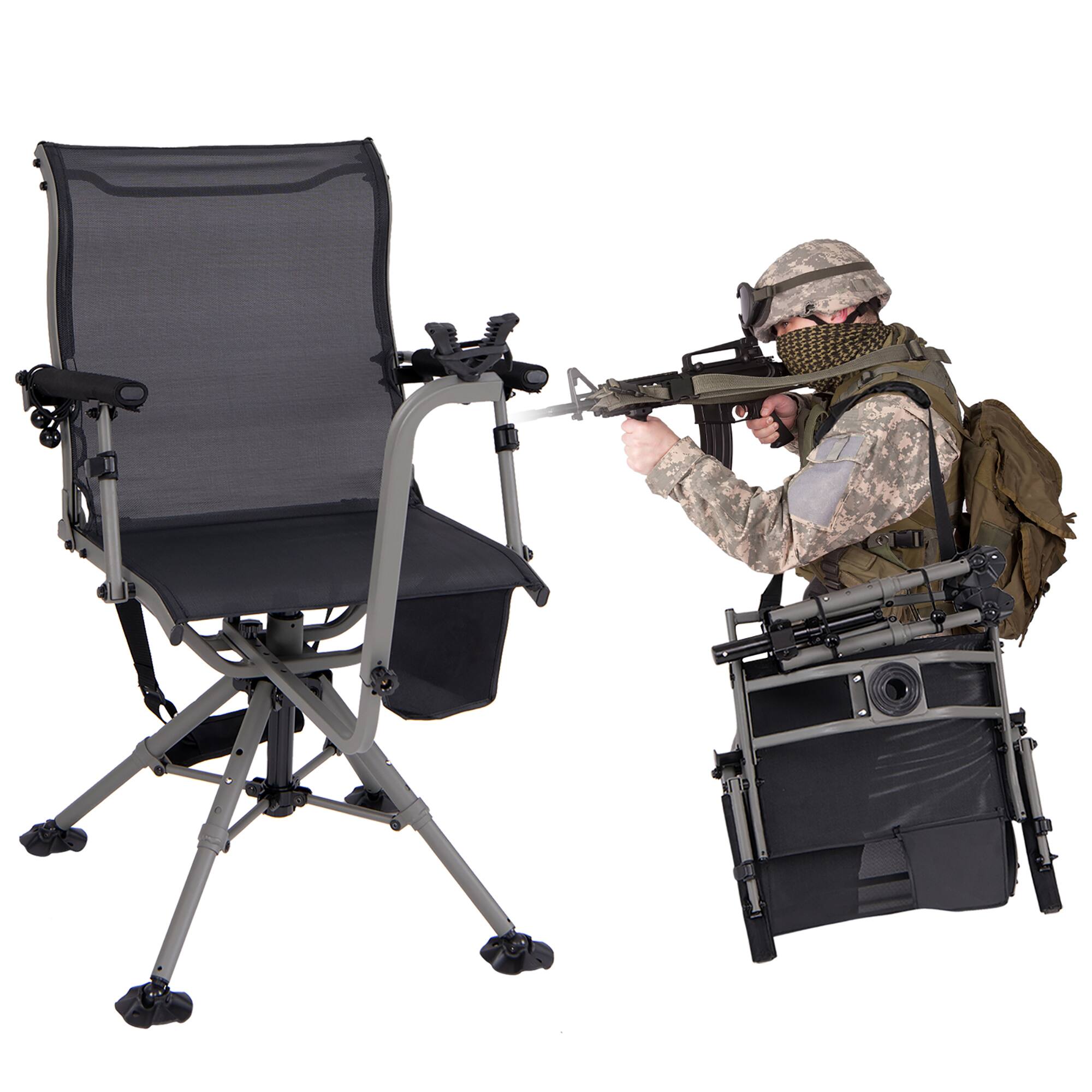 Front. Gymax - Gymax Shooting & Hunting Chair w/ 3 Position Adjustable Legs 360° Silent Swivel - Black, Grey.