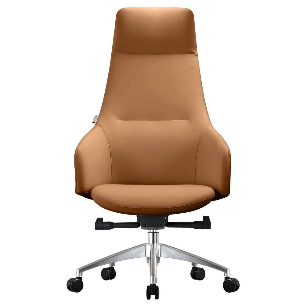 Alt View 2. LeisureMod - Celeste High-Back Office Chair in Upholstered Leather with Iron Frame Swivel and Tilt for Desk, Study and Home Office - Acorn Brown.