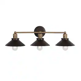 Jonathan Y - July 26.5" 3-Light Industrial Farmhouse Metal Vanity Light, Oil Rubbed Bronze/Brass Gold - Oil-Rubbed Bronze