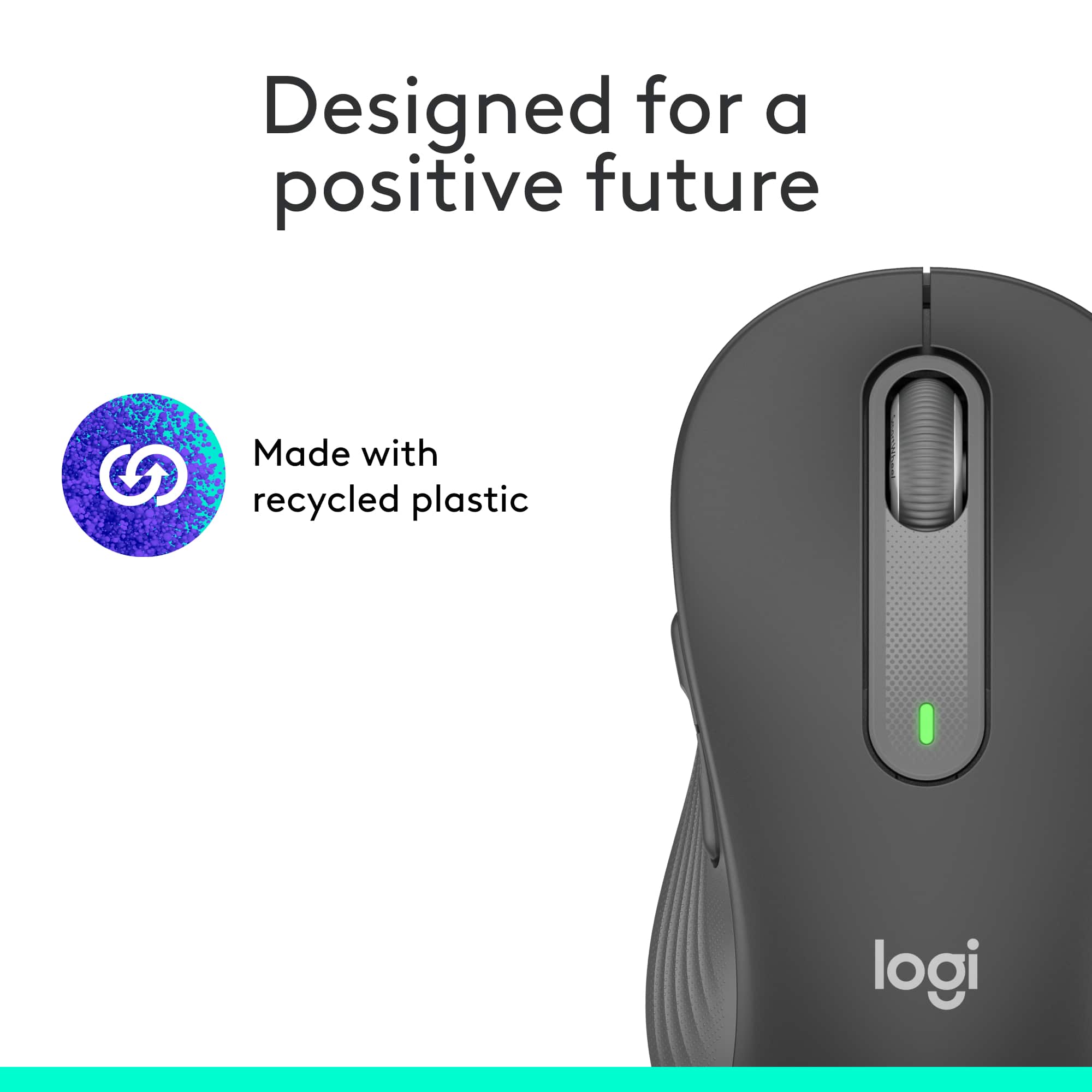 Designed for a positive future Made with recycled plastic logi