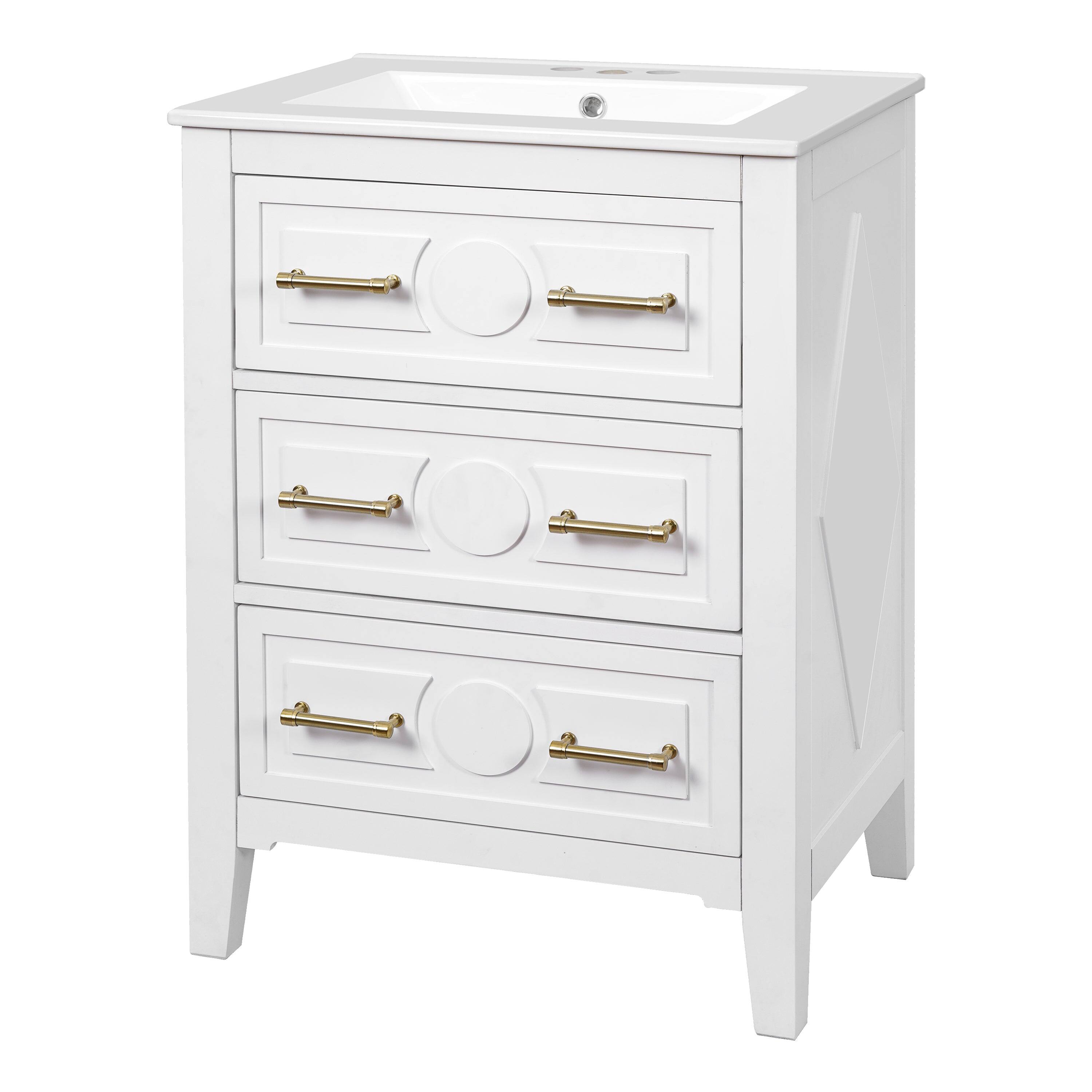 Alt View 10. Boyel Living - 24 Inch Retro Bathroom Vanity with Ceramic Sink and Three Drawers White - White.